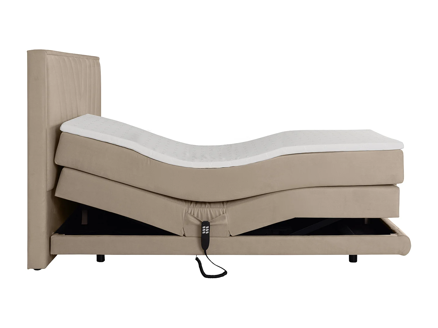 Boxspringbett mit Bett-Kopfteil + elektrisch verstellbare Lattenroste + Matratzen + Topper - 2 x 90 x 200 cm - Samt - Beige - LUMONI von YSMÉE