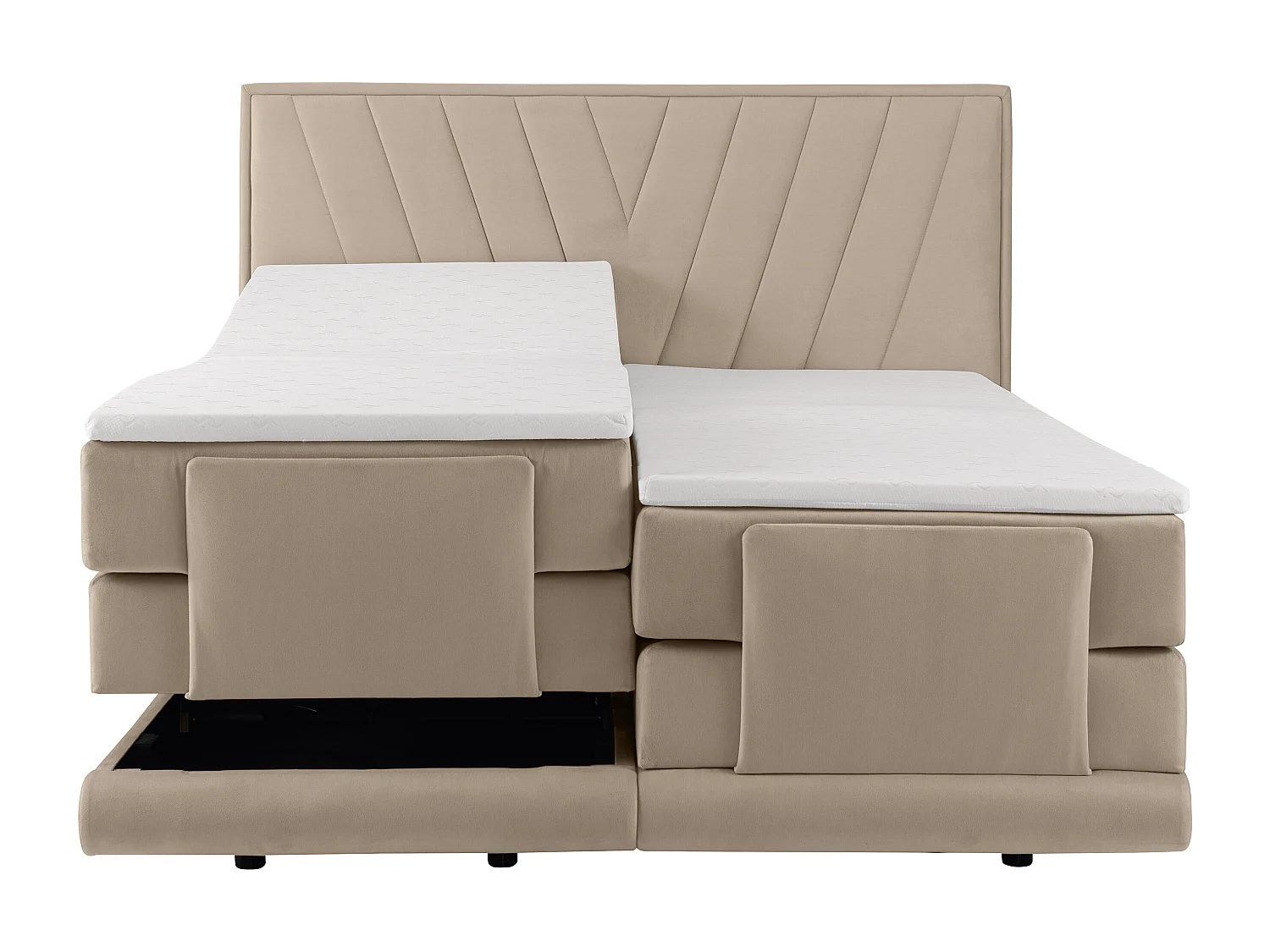 Boxspringbett mit Bett-Kopfteil + elektrisch verstellbare Lattenroste + Matratzen + Topper - 2 x 90 x 200 cm - Samt - Beige - LUMONI von YSMÉE