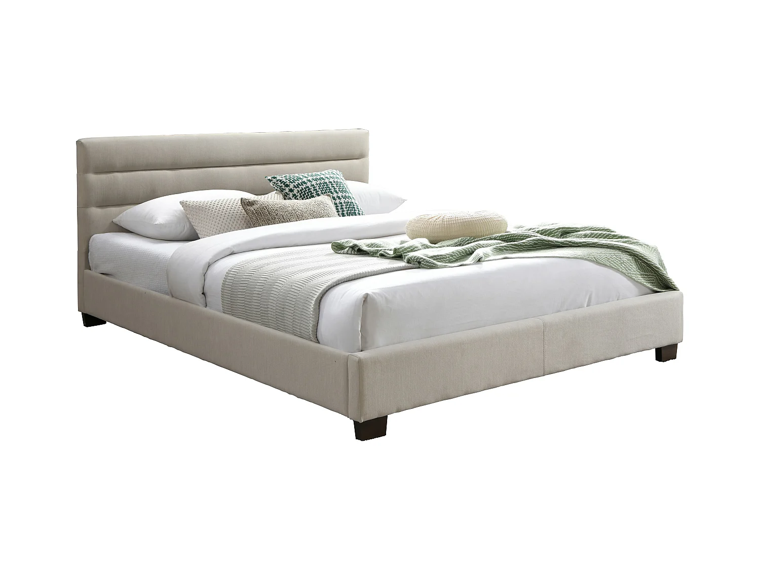 Lit 160 x 200 cm - Tissu - Beige + Matelas - FAUSTIN