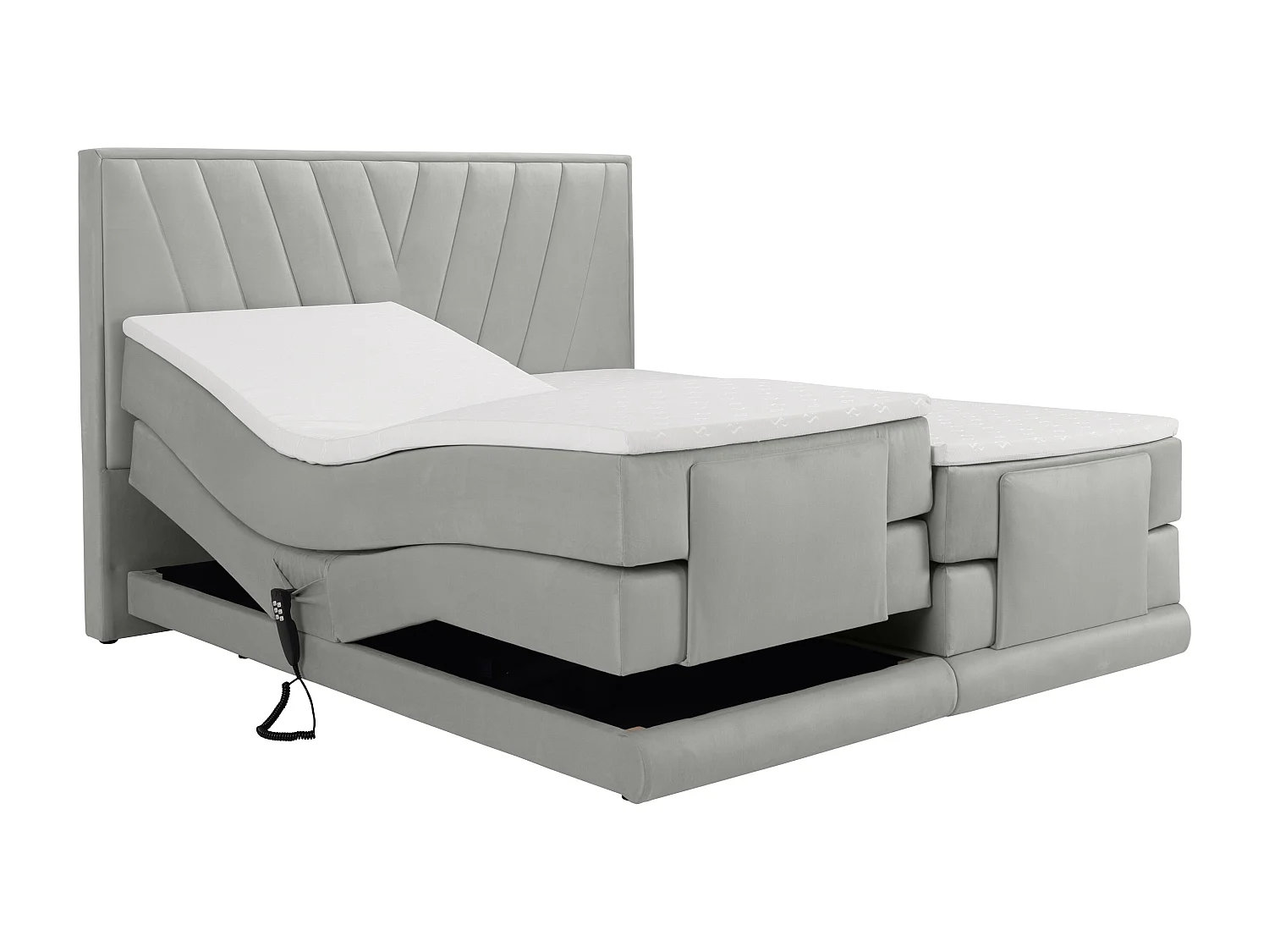 Set completo boxspring testata+Rete relax elet.+Mater.+topper 2x80x200cm Velluto Grigio - LUMONI di YSMÉE