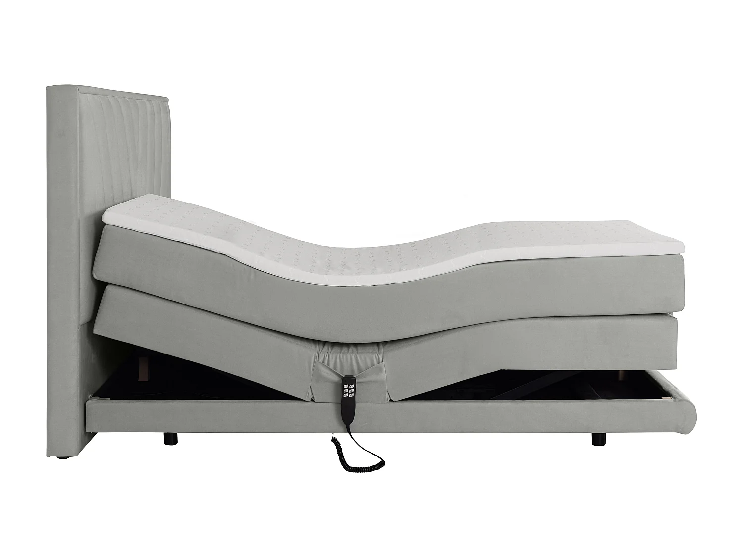 Set completo boxspring testata+Rete relax elet.+Mater.+topper 2x80x200cm Velluto Grigio - LUMONI di YSMÉE
