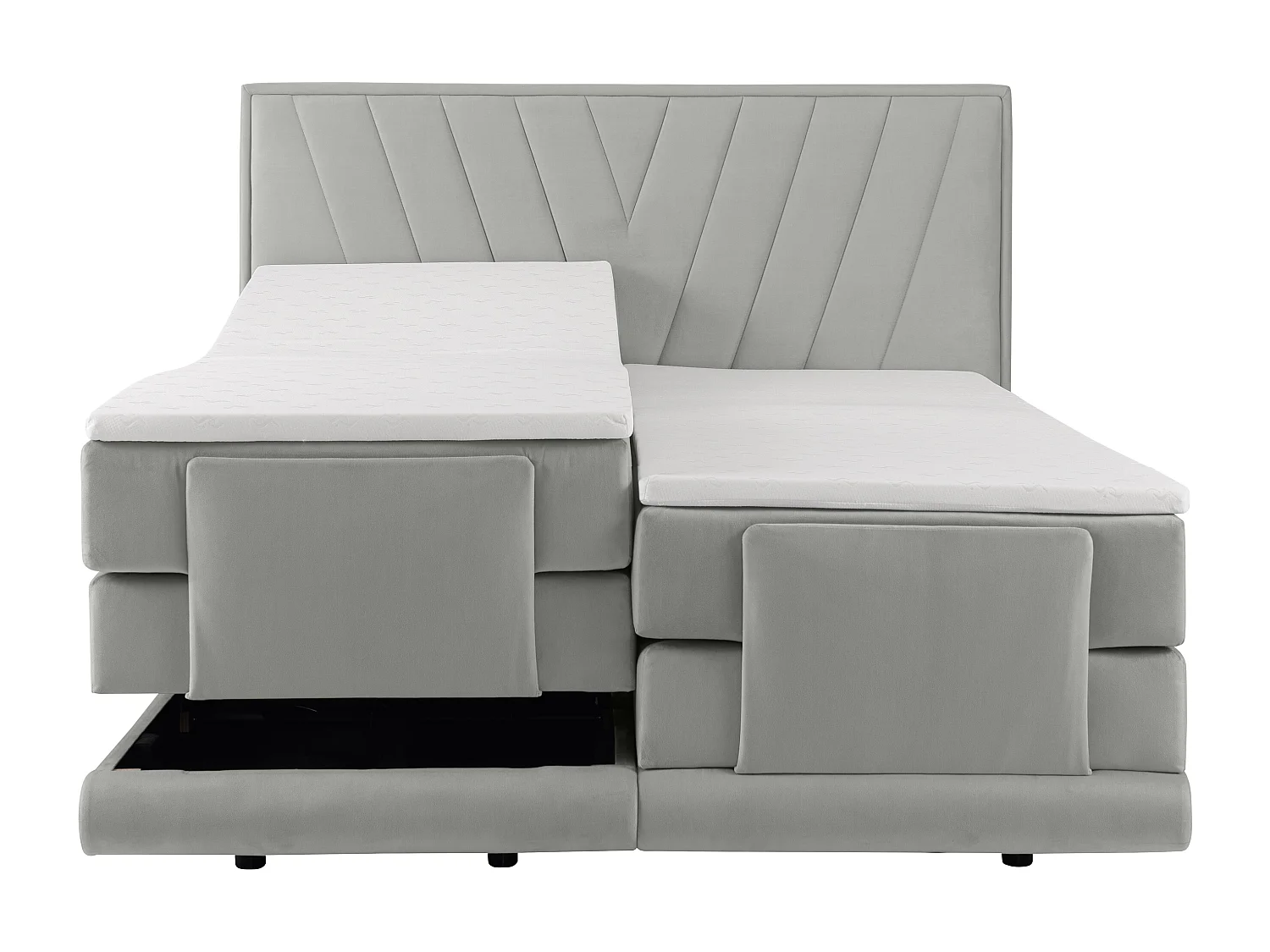 Ensemble complet boxspring tête de lit + sommiers relaxation électrique + matelas + surmatelas - 2 x 90 x 200 cm - Velours - Gris clair - LUMONI de YSMÉE