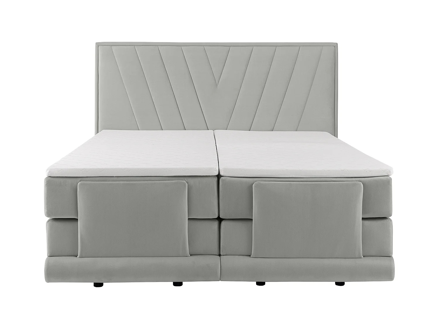 Ensemble complet boxspring tête de lit + sommiers relaxation électrique + matelas + surmatelas - 2 x 90 x 200 cm - Velours - Gris clair - LUMONI de YSMÉE