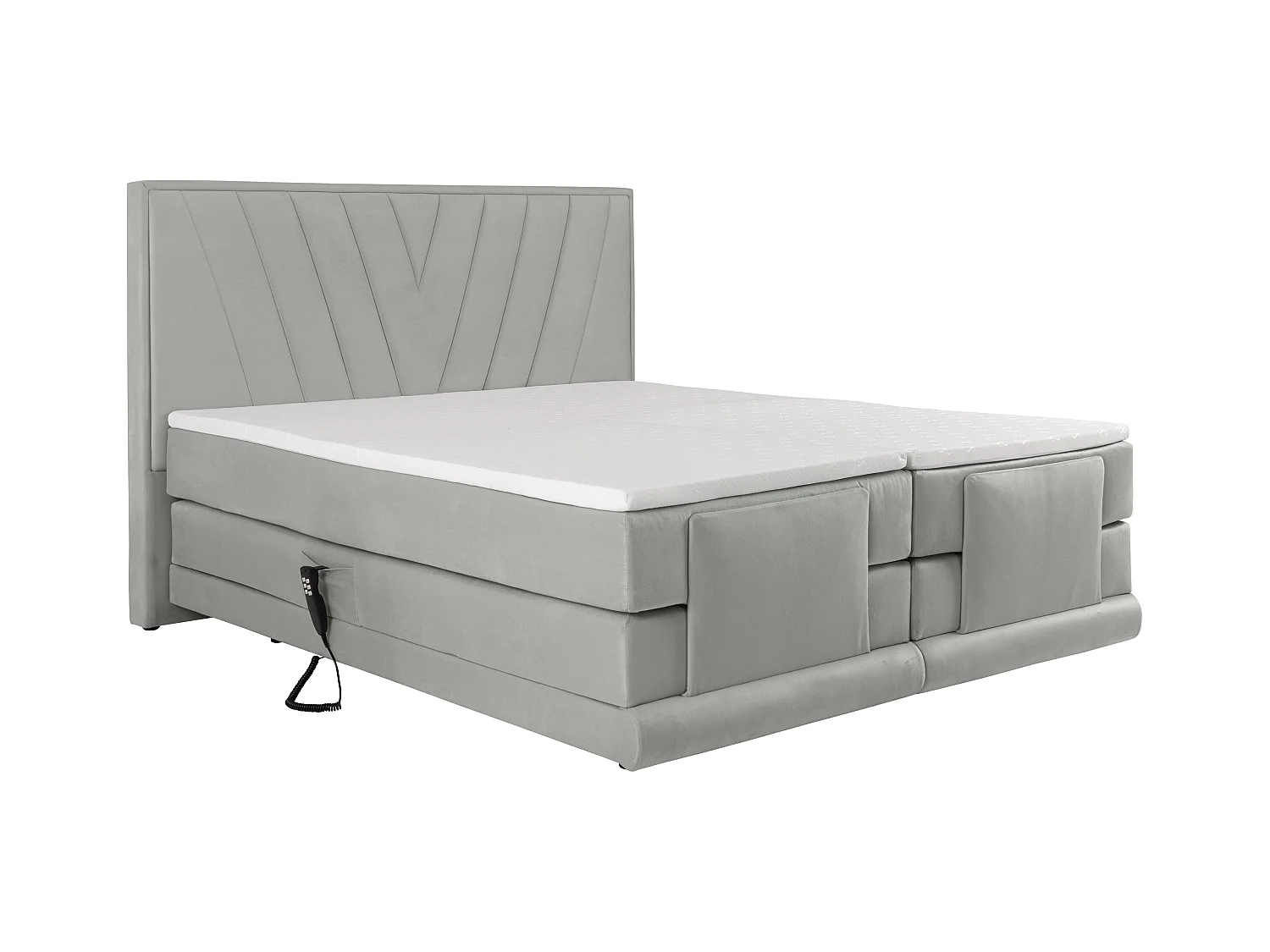 Set completo boxspring testata+Rete relax elet.+Mater.+topper 2x90x200cm Velluto Grigio - LUMONI di YSMÉE