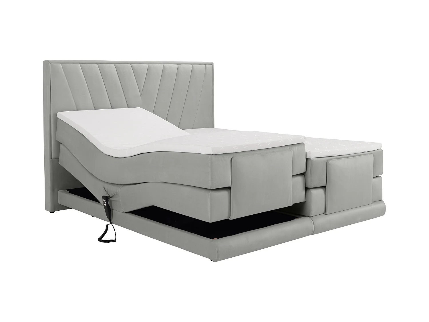 Set completo boxspring testata+Rete relax elet.+Mater.+topper 2x90x200cm Velluto Grigio - LUMONI di YSMÉE