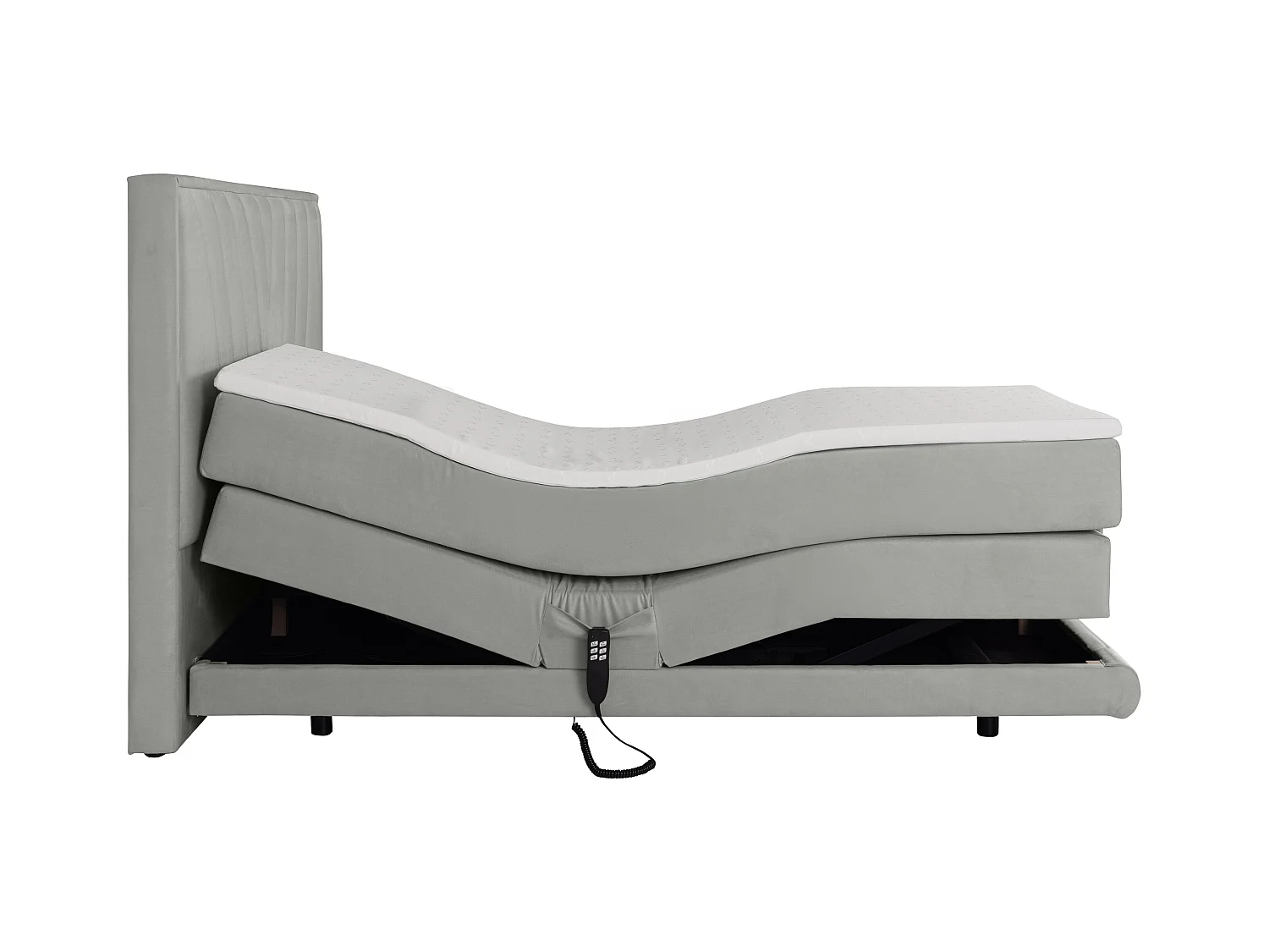 Set completo boxspring testata+Rete relax elet.+Mater.+topper 2x90x200cm Velluto Grigio - LUMONI di YSMÉE