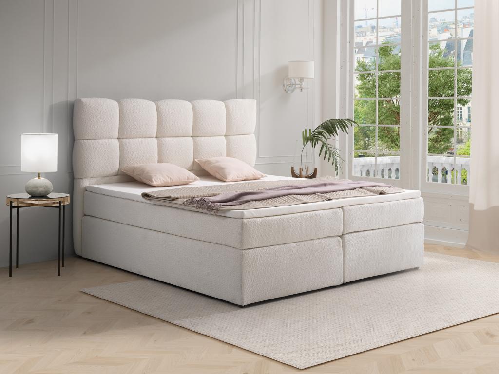 Boxspringbett mit Bett-Kopfteil + Lattenroste + Matratzen + Topper - 160 x günstig online kaufen