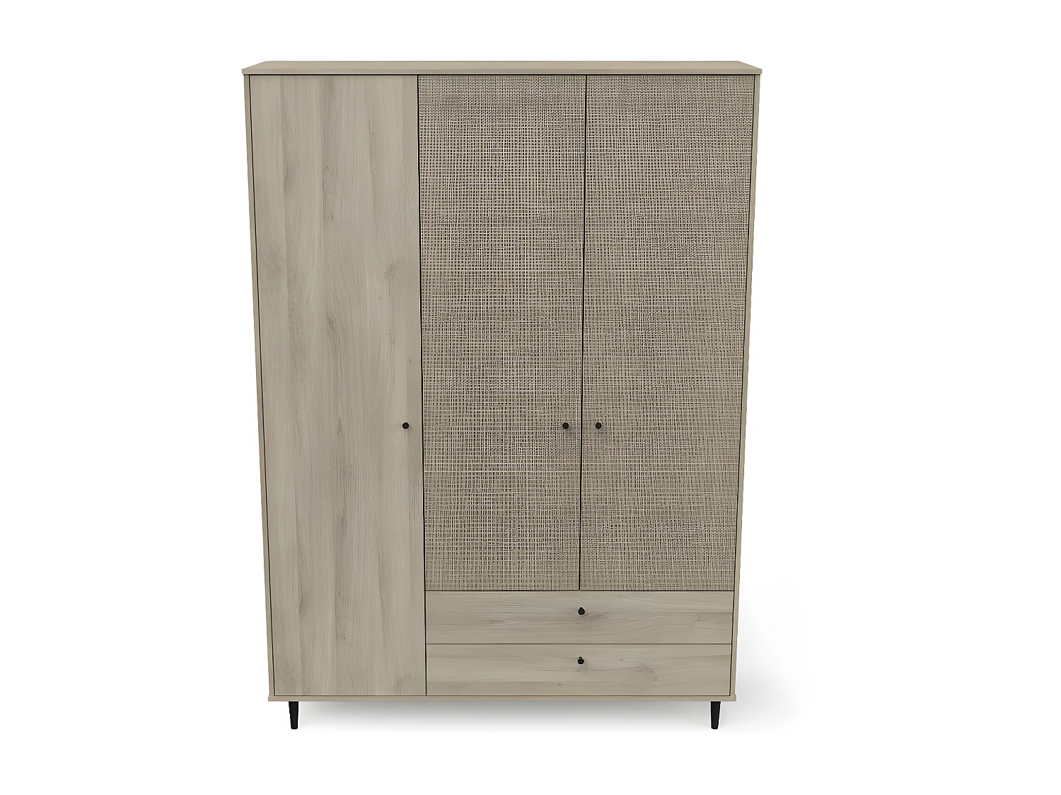 Armoire penderie 3 portes battantes + 2 tiroirs Chêne clair - GONSAI - L 141 X l 50 X h 221 cm