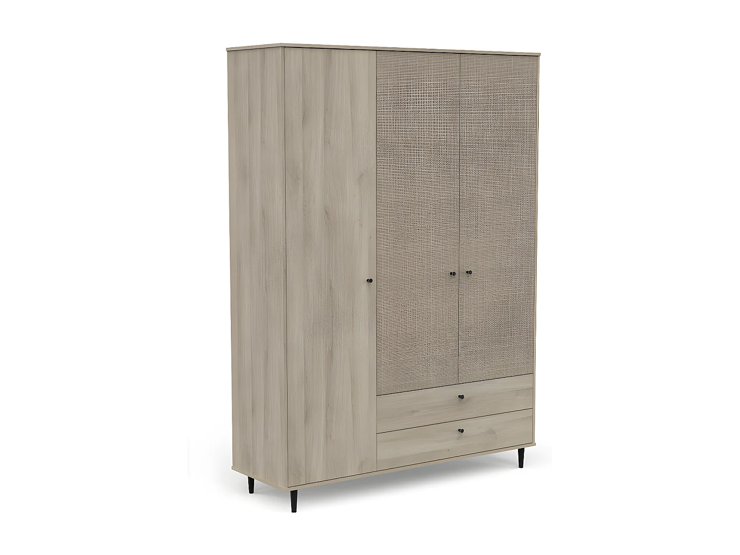 Armoire penderie 3 portes battantes + 2 tiroirs Chêne clair - GONSAI - L 141 X l 50 X h 221 cm
