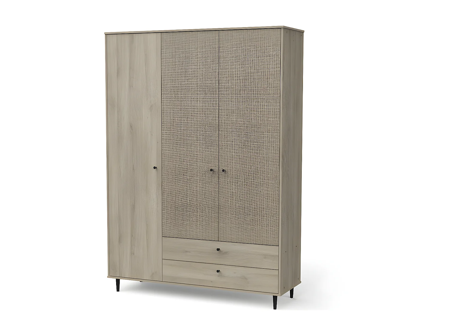 Armoire penderie 3 portes battantes + 2 tiroirs Chêne clair - GONSAI - L 141 X l 50 X h 221 cm
