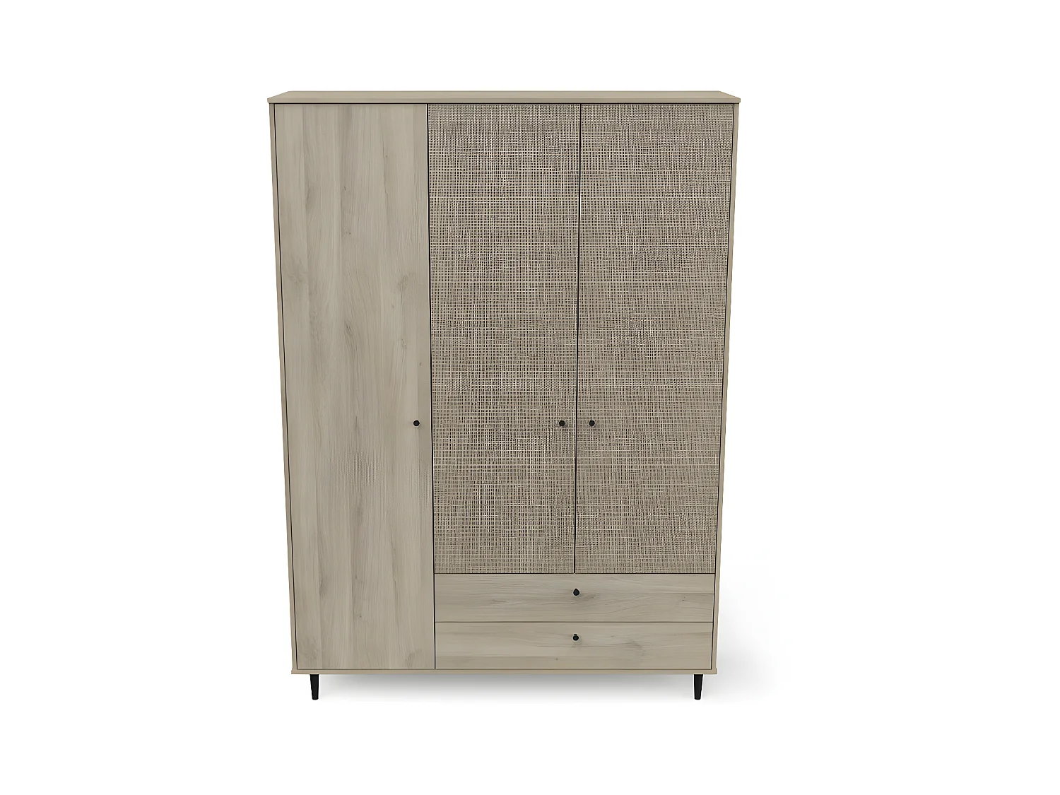 Armoire penderie 3 portes battantes + 2 tiroirs Chêne clair - GONSAI - L 141 X l 50 X h 221 cm