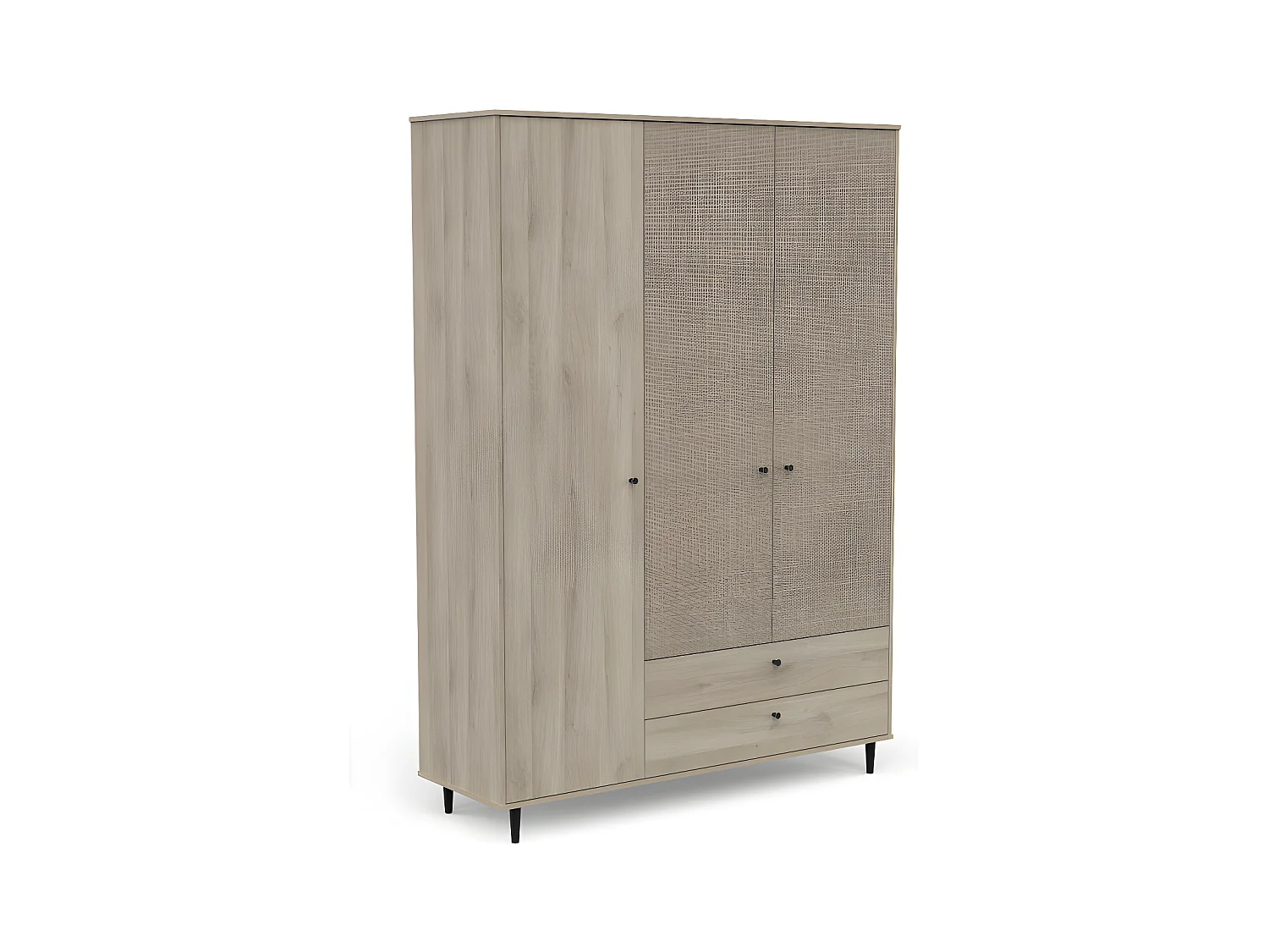 Armoire penderie 3 portes battantes + 2 tiroirs Chêne clair - GONSAI - L 141 X l 50 X h 221 cm