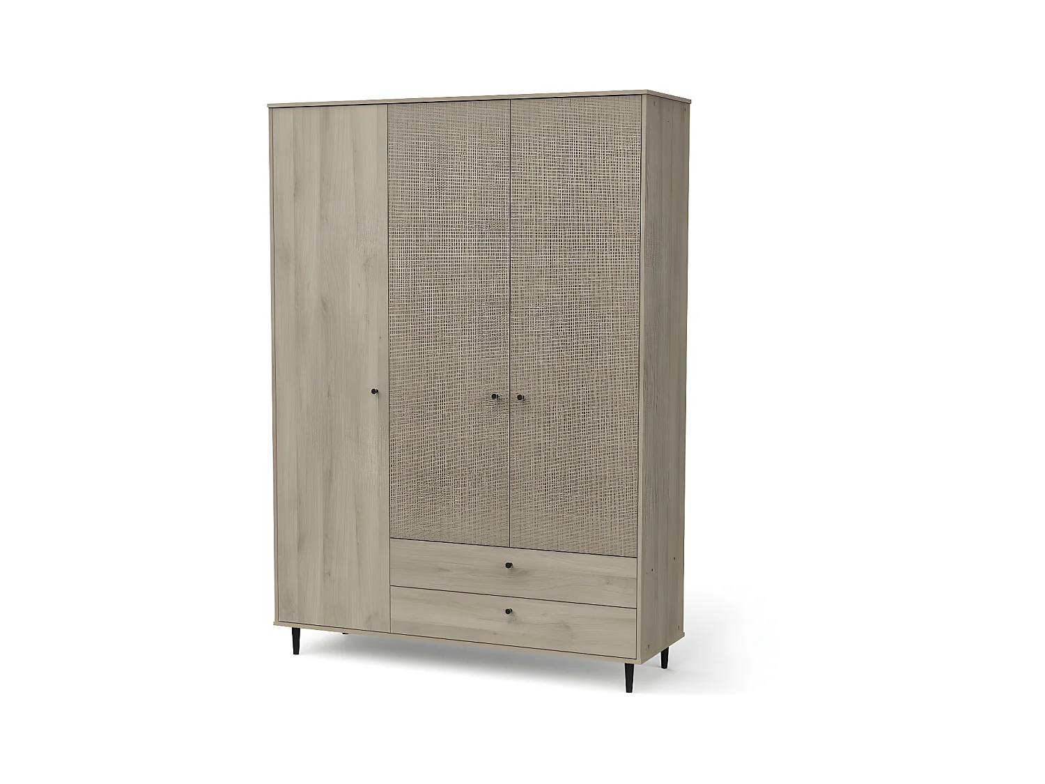 Armoire penderie 3 portes battantes + 2 tiroirs Chêne clair - GONSAI - L 141 X l 50 X h 221 cm
