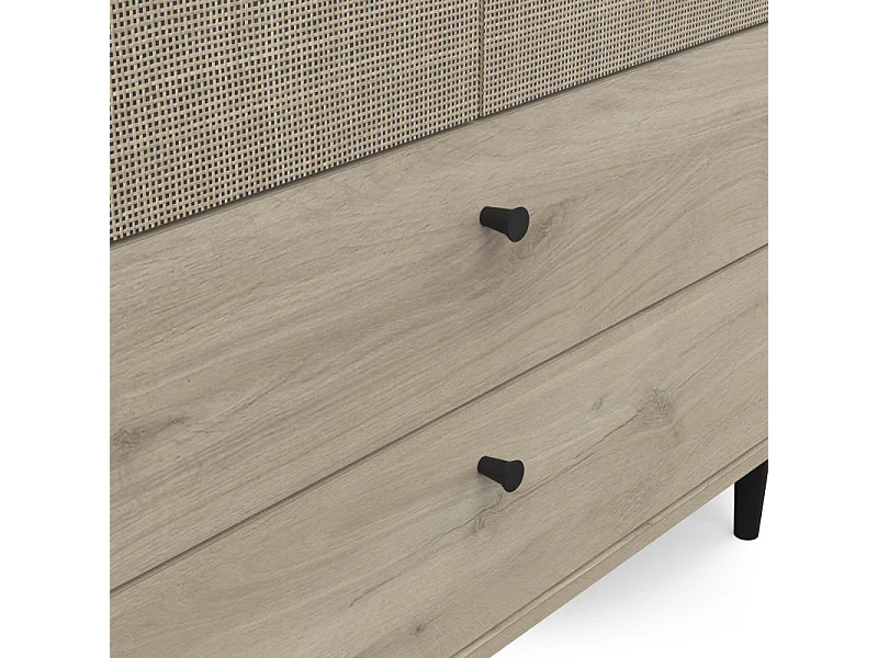 Armoire penderie 4 portes battantes + 2 tiroirs Chêne clair - GONSAI - L 191 x l 50 x H 221 cm