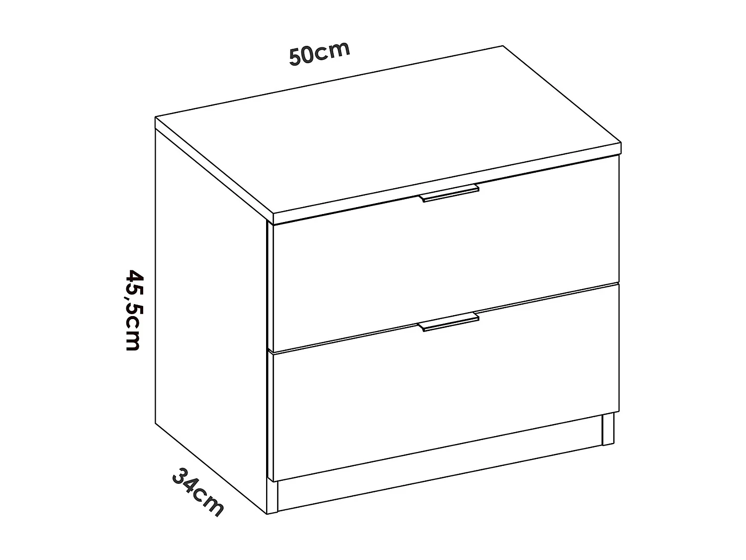 Table de chevet, table de nuit pour enfant en bois avec 2 tiroirs coloris chêne naturel  -  Longueur 50 x Profondeur 34 x Hauteur 46 cm