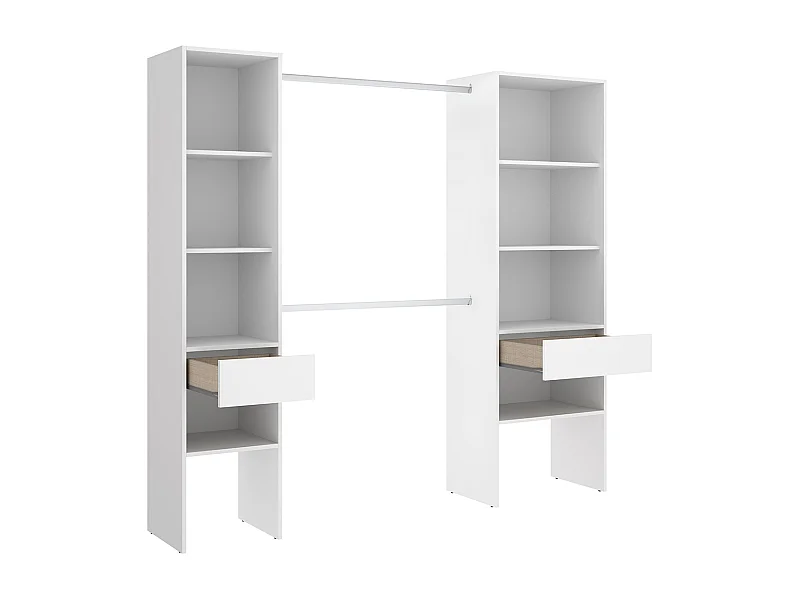 Armoire dressing en bois mélaminé avec 2 colonnes et 2 tiroirs coloris blanc - Longueur 160 x Profondeur 50 x Hauteur 185 cm