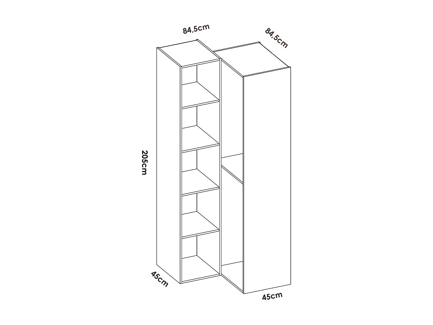 Dressing d'angle et fond d'arrière réversible coloris chêne naturel, blanc  - Longueur 84 x Profondeur 84 x Hauteur 205 cm