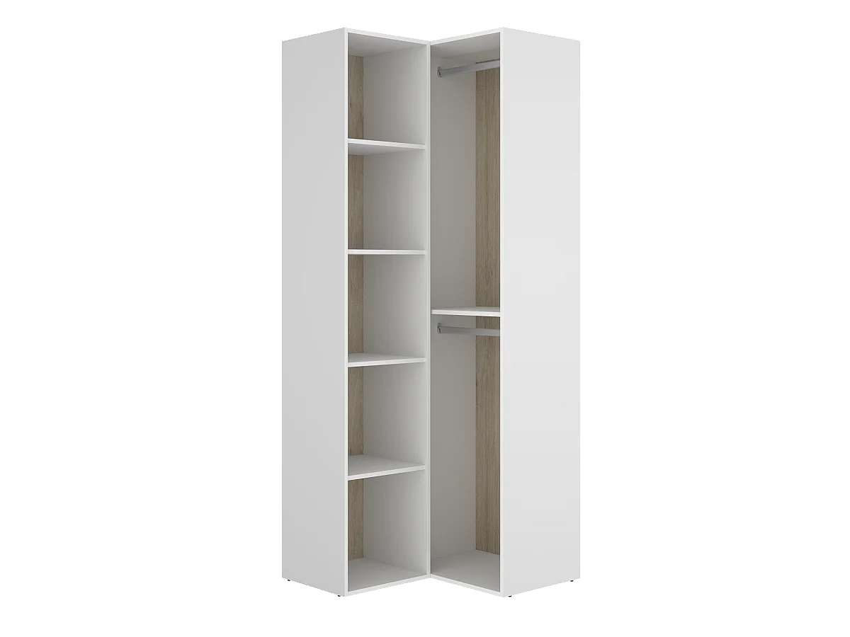 Dressing d'angle et fond d'arrière réversible coloris chêne naturel, blanc  - Longueur 84 x Profondeur 84 x Hauteur 205 cm