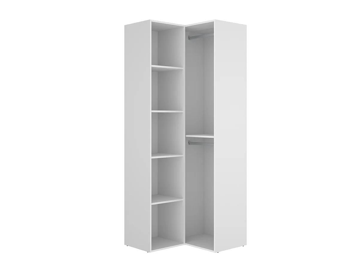 Dressing d'angle et fond d'arrière réversible coloris chêne naturel, blanc  - Longueur 84 x Profondeur 84 x Hauteur 205 cm