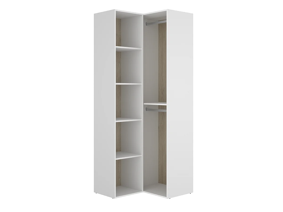 Dressing d'angle et fond d'arrière réversible coloris chêne naturel, blanc  - Longueur 84 x Profondeur 84 x Hauteur 205 cm