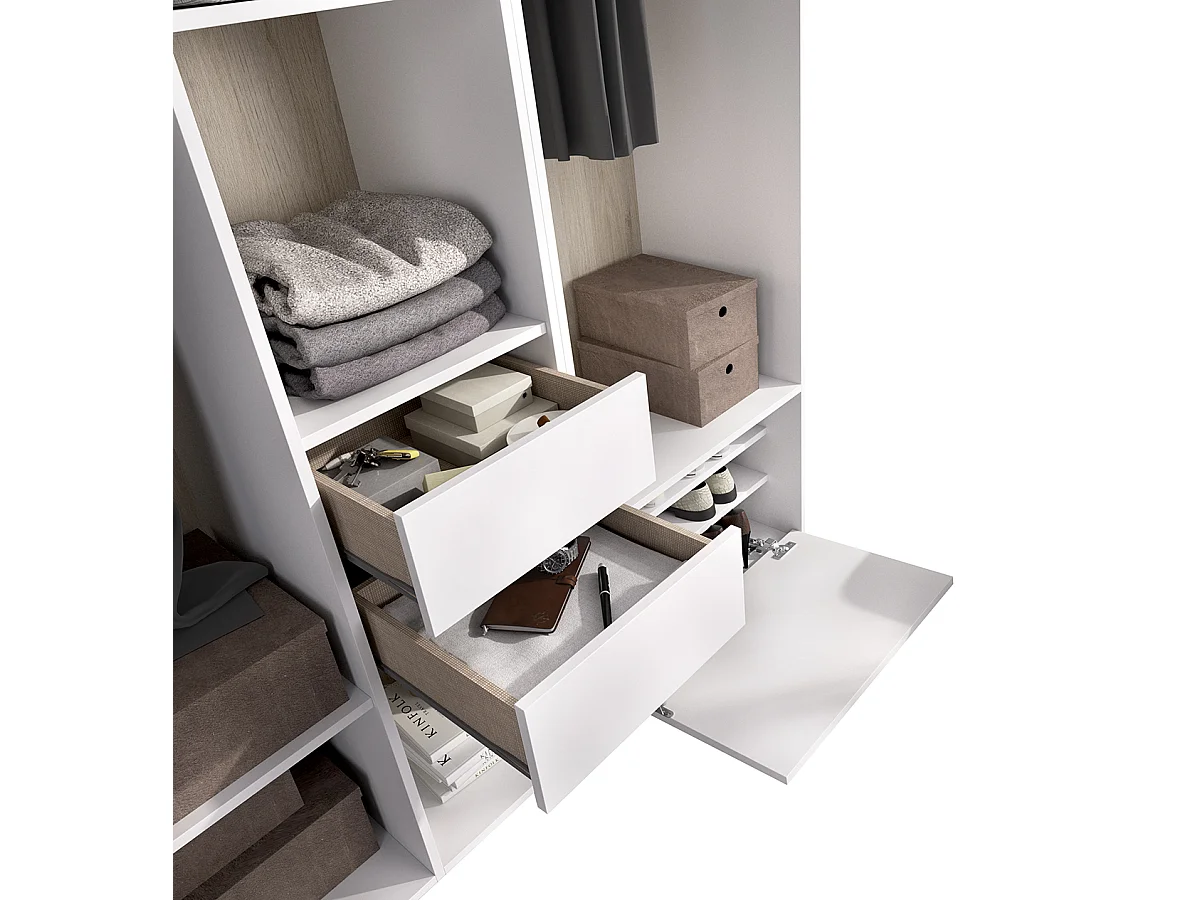 Ensemble dressing avec 2 tiroirs + 1 porte à chaussure et fond d'arrière réversible coloris chêne naturel, blanc   - Longueur 158 x Profondeur 45 x Hauteur 205 cm