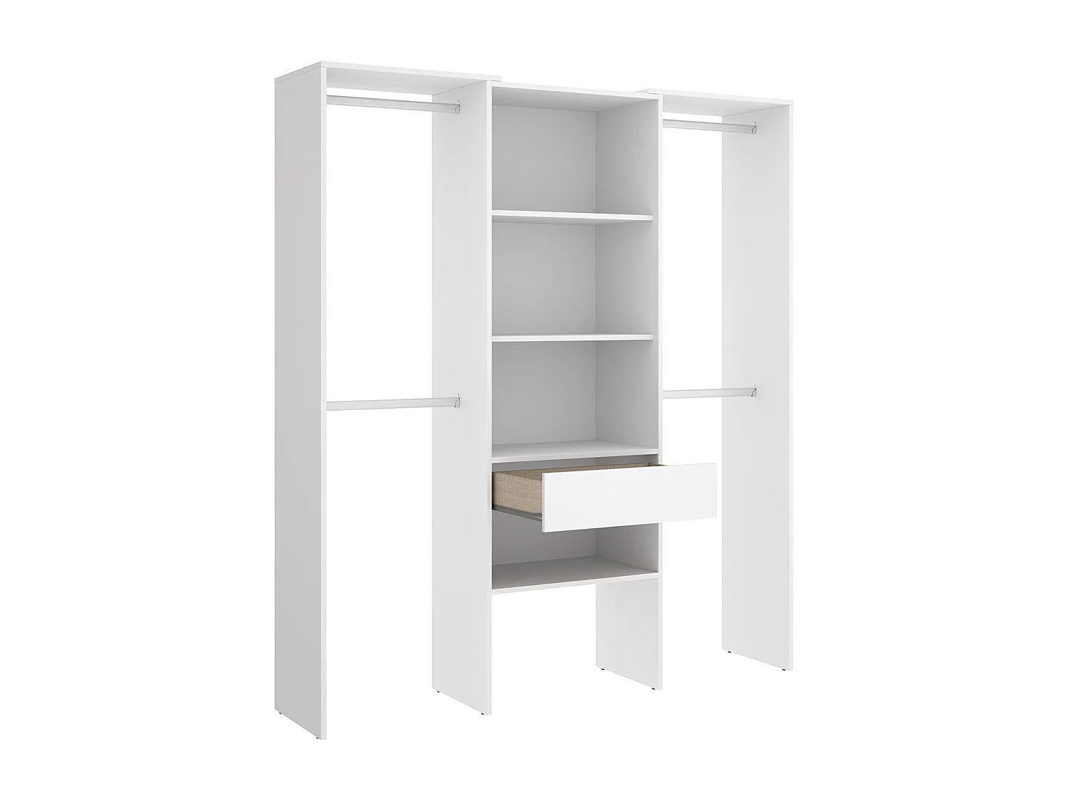 Armoire dressing en bois mélaminé avec 1 colonne et penderies coloris blanc - Longueur 160 x Profondeur 50 x Hauteur 187 cm
