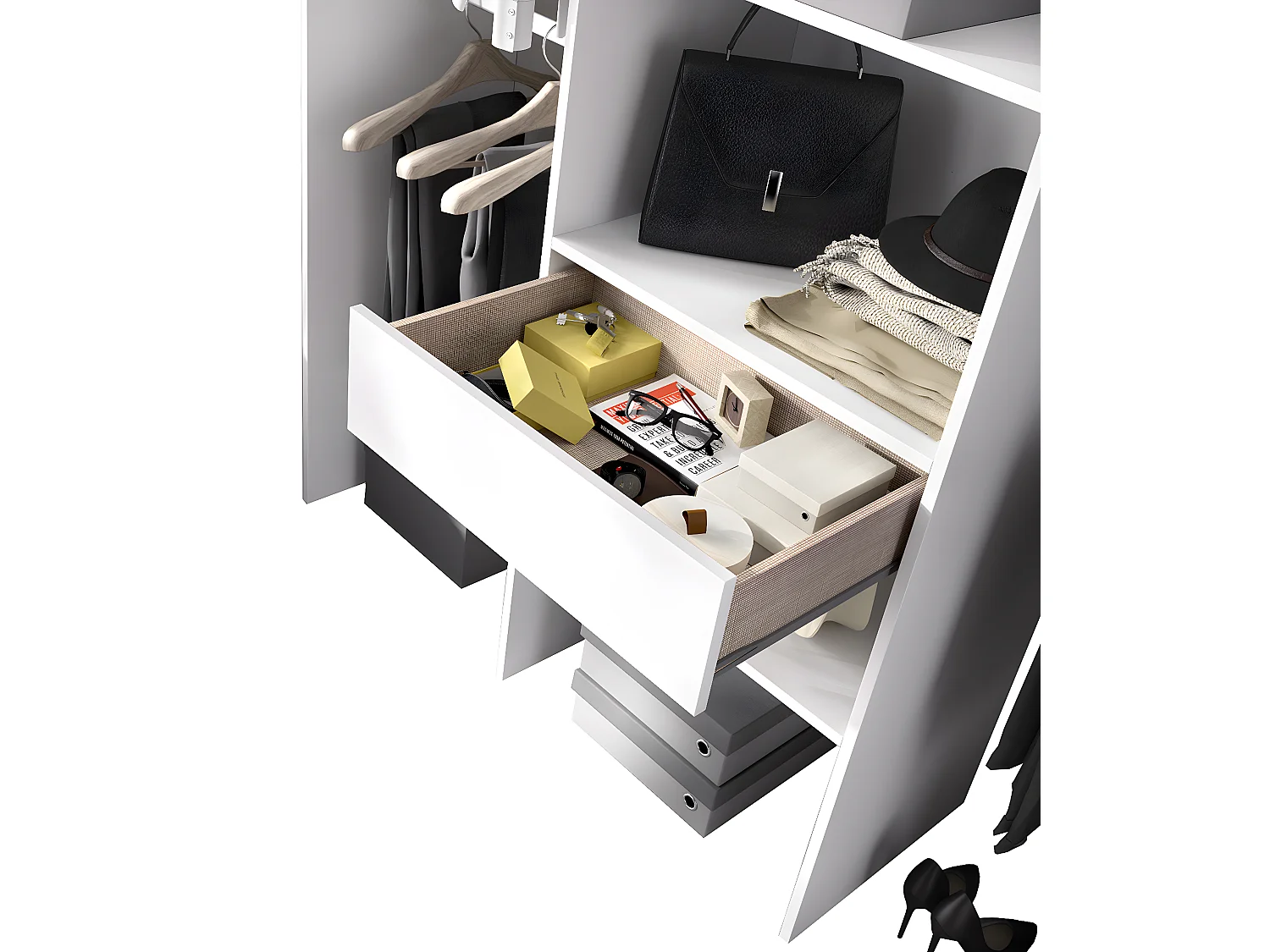 Armoire dressing en bois mélaminé avec 1 colonne et penderies coloris blanc - Longueur 160 x Profondeur 50 x Hauteur 187 cm