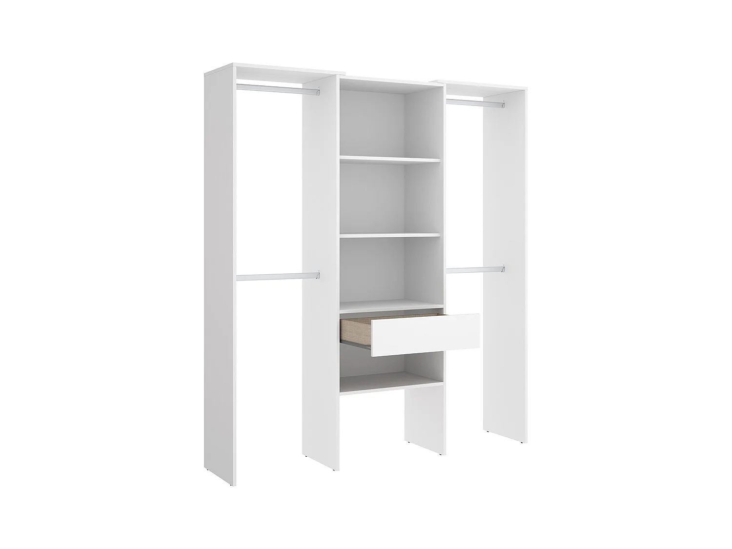 Armoire dressing en bois mélaminé avec 1 colonne et penderies coloris blanc - Longueur 160 x Profondeur 50 x Hauteur 187 cm
