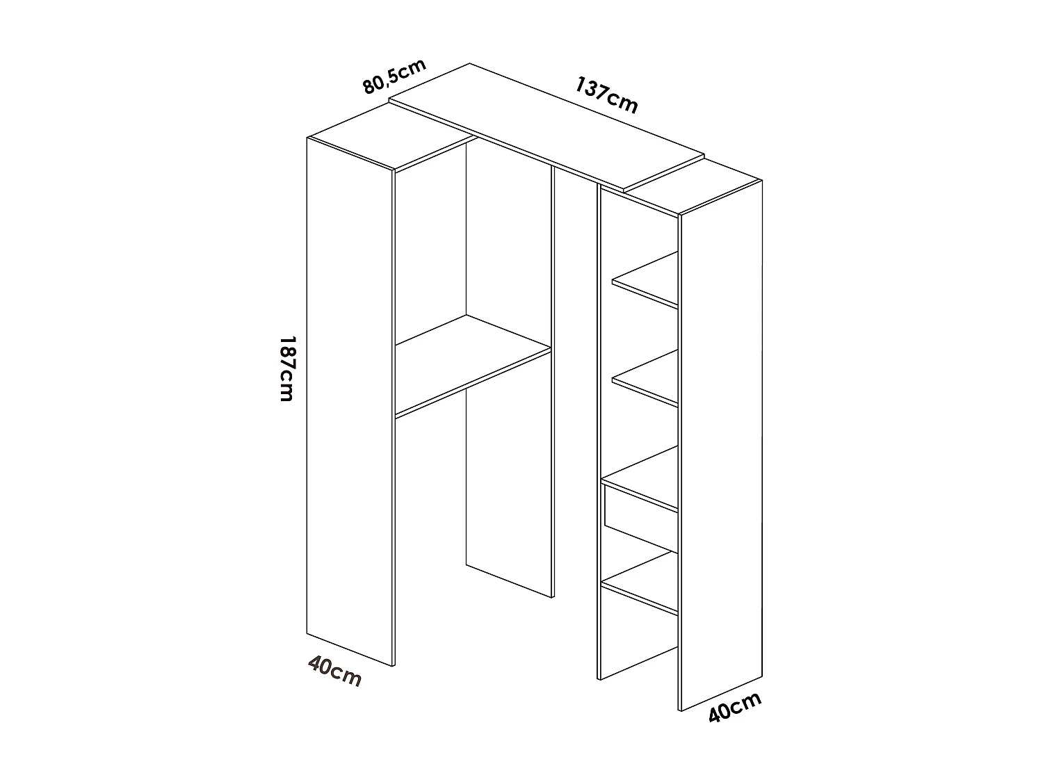 Armoire dressing double en bois mélaminé coloris blanc  - Longueur 98 x Profondeur 41 x Hauteur 187 cm