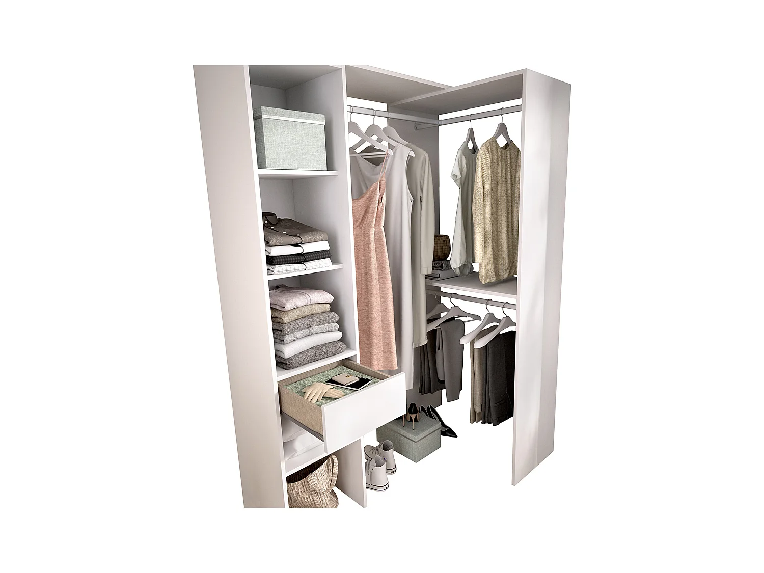 Armoire dressing double en bois mélaminé coloris blanc  - Longueur 98 x Profondeur 41 x Hauteur 187 cm
