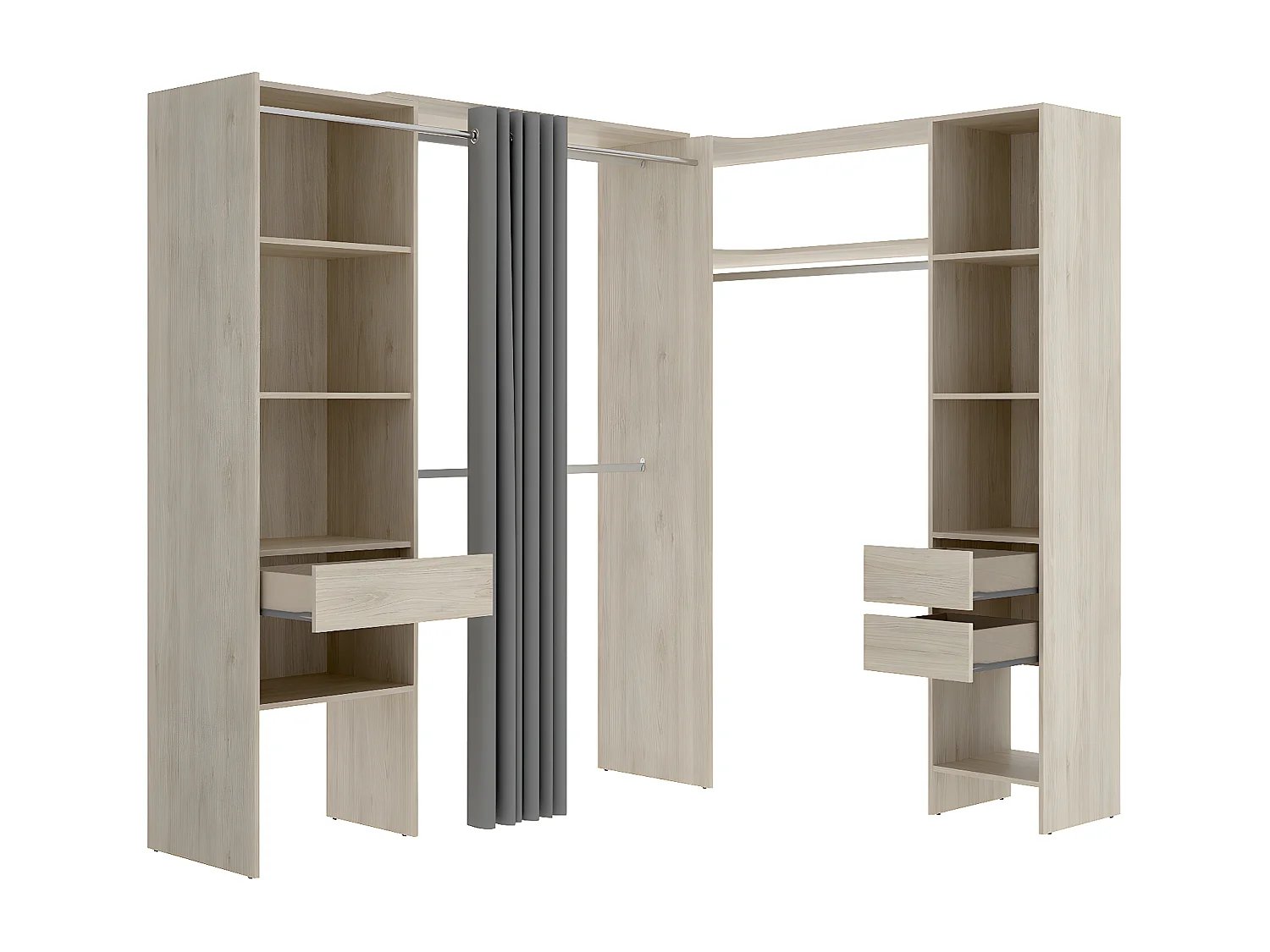 Kit armoire dressing d'angle extensible en bois mélaminé coloris chêne naturel - Longueur 164-214 x Profondeur 141 x Hauteur 205 cm