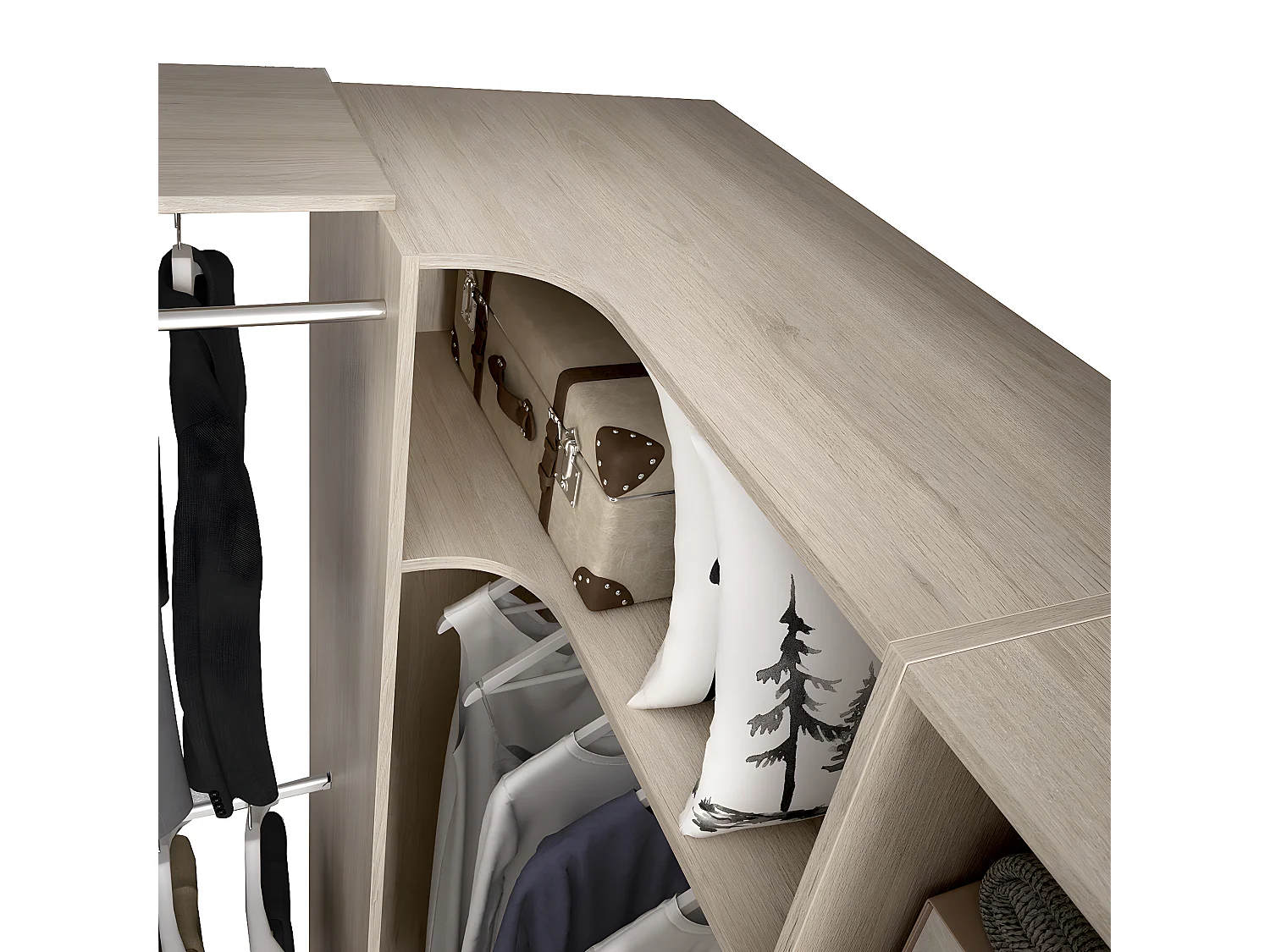 Kit armoire dressing d'angle extensible en bois mélaminé coloris chêne naturel - Longueur 164-214 x Profondeur 141 x Hauteur 205 cm