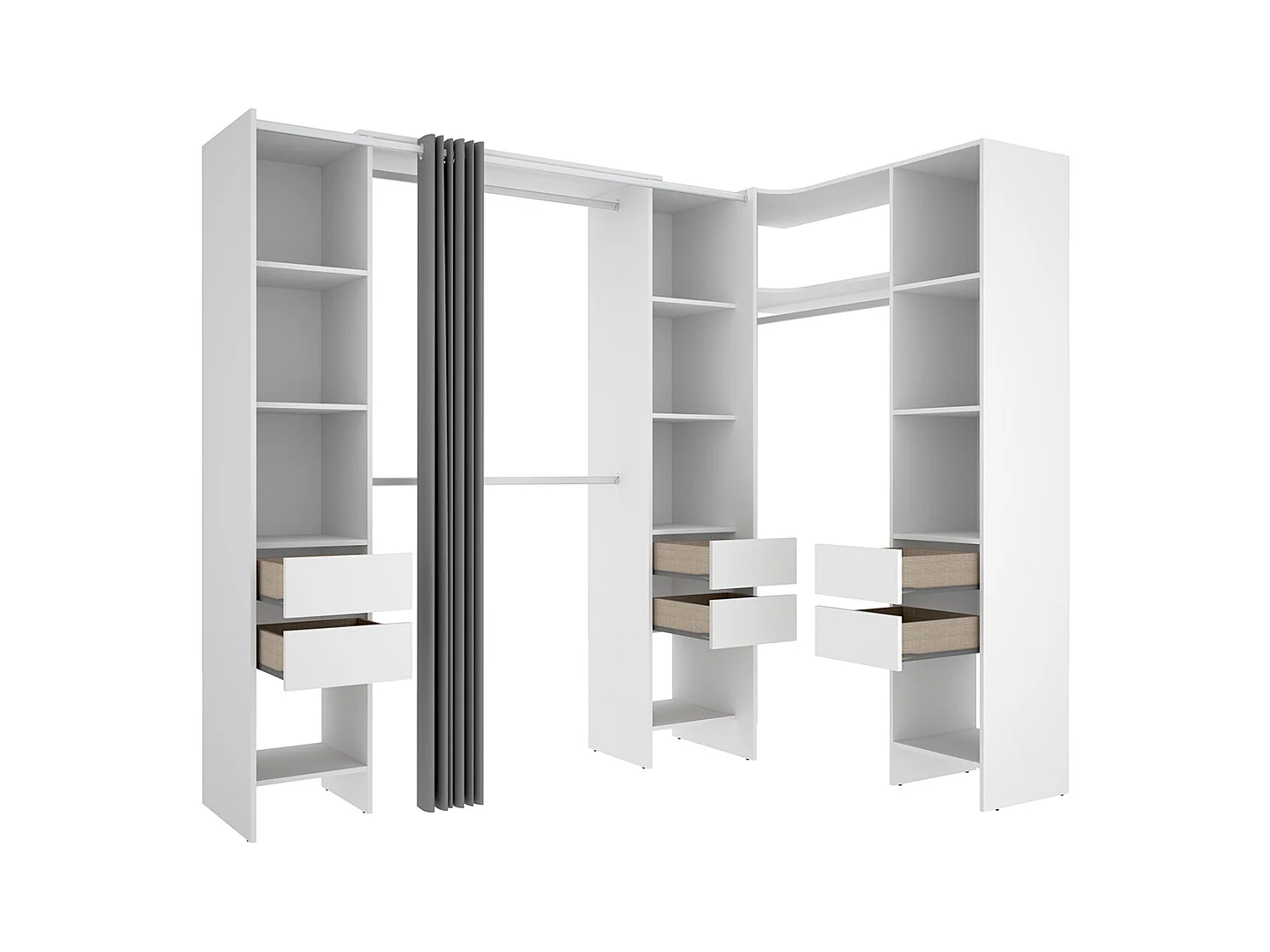 Kit armoire dressing d'angle extensible en bois mélaminé blanc - Longueur 164-234 x Profondeur 141 x Hauteur 205 cm