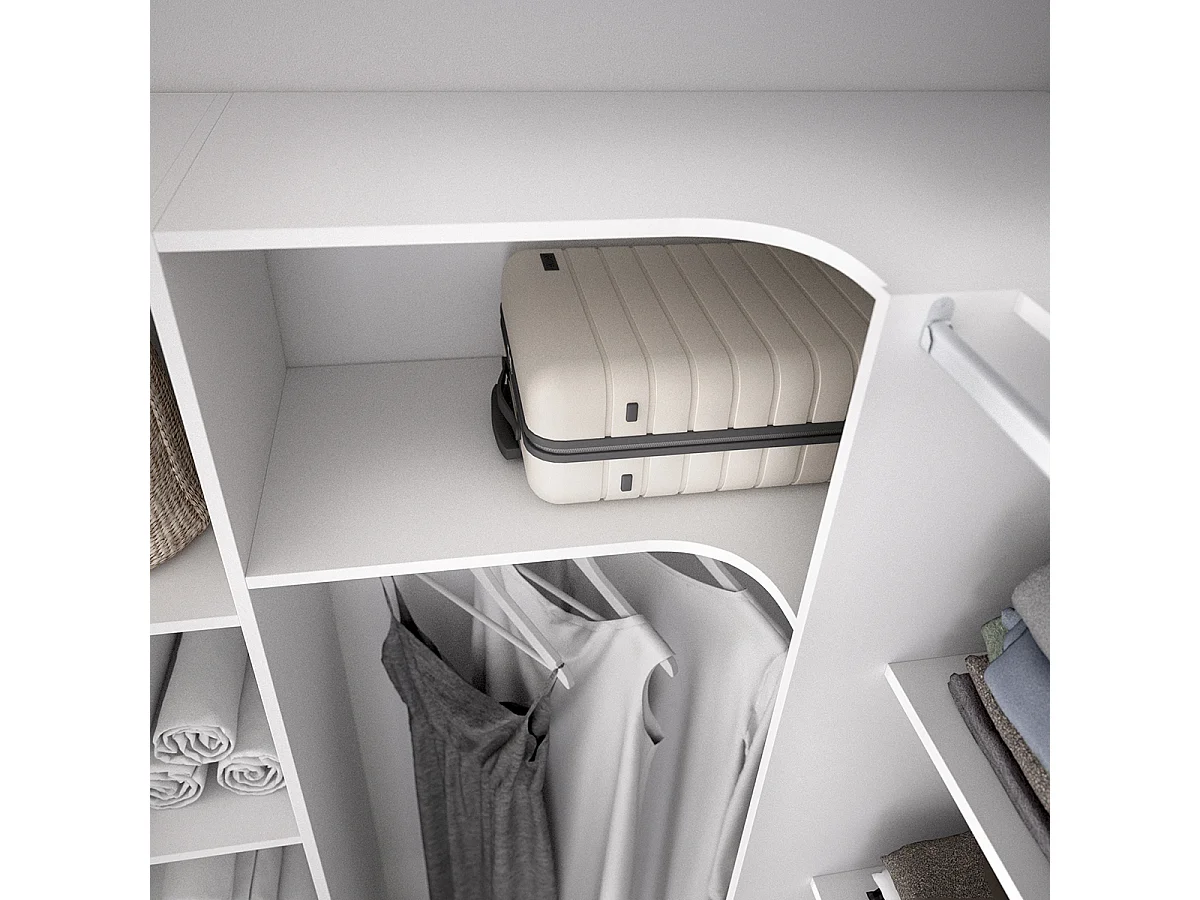 Kit armoire dressing d'angle extensible en bois mélaminé blanc - Longueur 164-234 x Profondeur 141 x Hauteur 205 cm