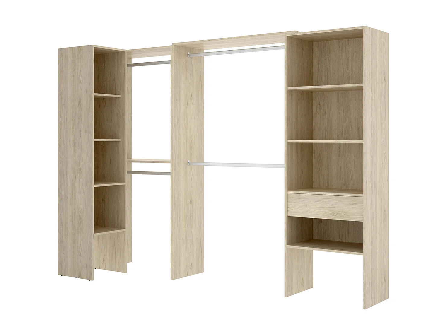 Kit armoire dressing d'angle en bois mélaminé coloris chêne naturel  - Longueur 248 x Profondeur 79 x Hauteur 187 cm