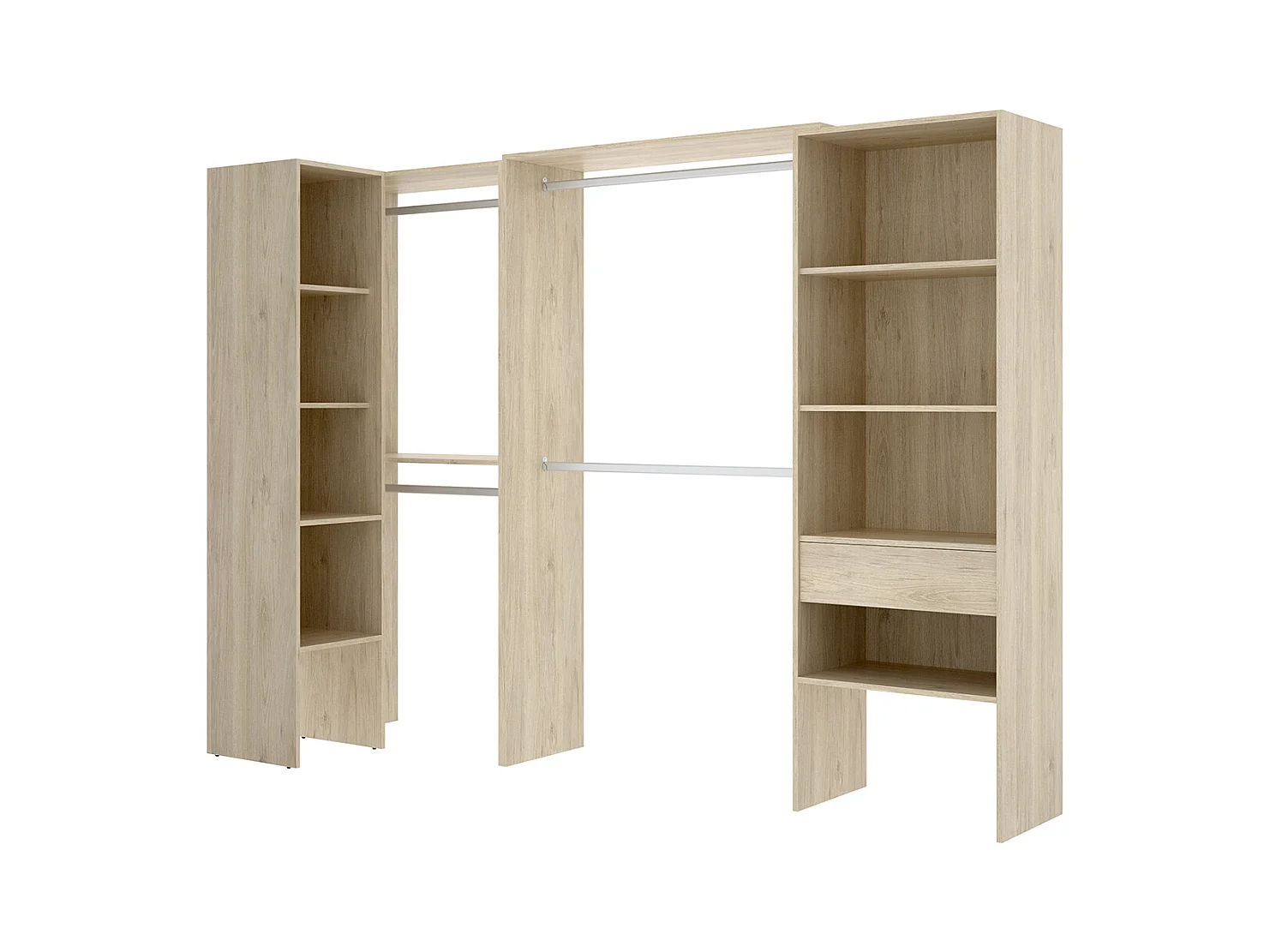 Kit armoire dressing d'angle en bois mélaminé coloris chêne naturel  - Longueur 248 x Profondeur 79 x Hauteur 187 cm
