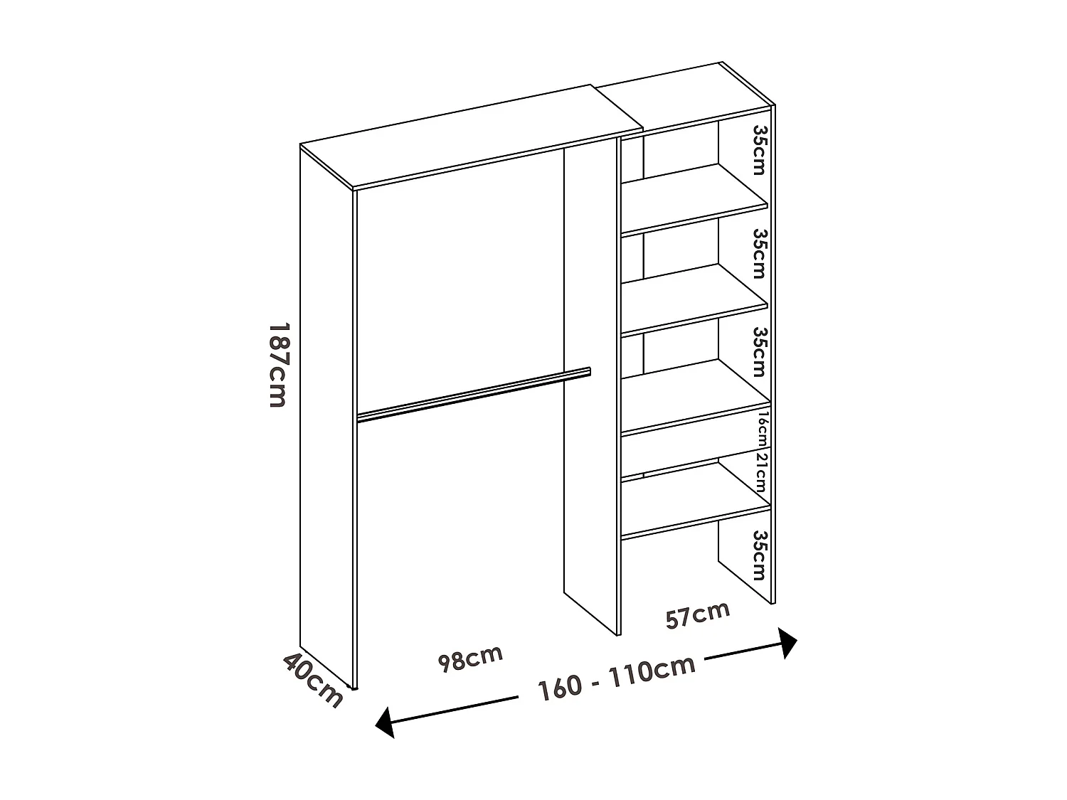 Kit armoire dressing d'angle en bois mélaminé coloris chêne naturel  - Longueur 248 x Profondeur 79 x Hauteur 187 cm