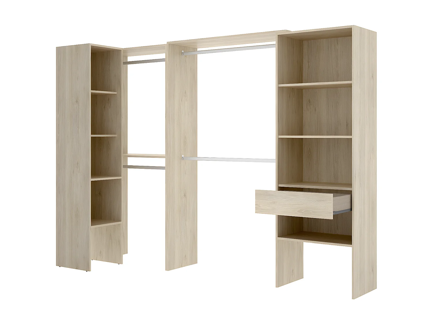 Kit armoire dressing d'angle en bois mélaminé coloris chêne naturel  - Longueur 248 x Profondeur 79 x Hauteur 187 cm