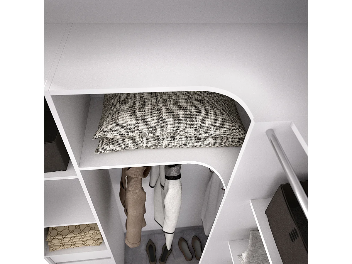 Kit armoire dressing d'angle extensible en bois mélaminé coloris blanc - Longueur 164-234 x Profondeur 141 x Hauteur 205 cm