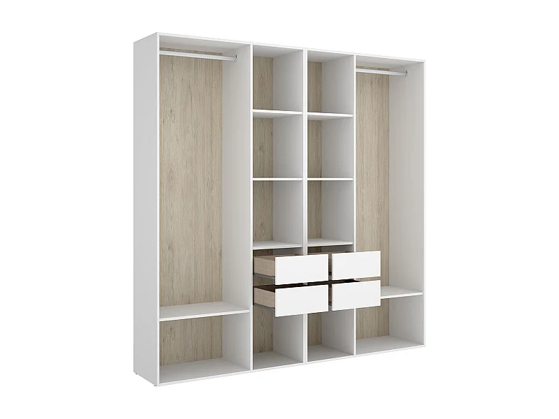 Ensemble dressing avec 4 tiroirs et fond d'arrière réversible coloris chêne naturel, blanc  - Longueur 196 x Profondeur 45 x Hauteur 205 cm