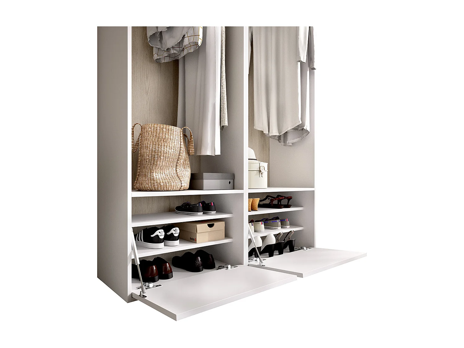 Ensemble dressing avec 2 portes à chaussures et fond d'arrière réversible coloris chêne naturel, blanc  - Longueur 120 x Profondeur 45 x Hauteur 205 cm