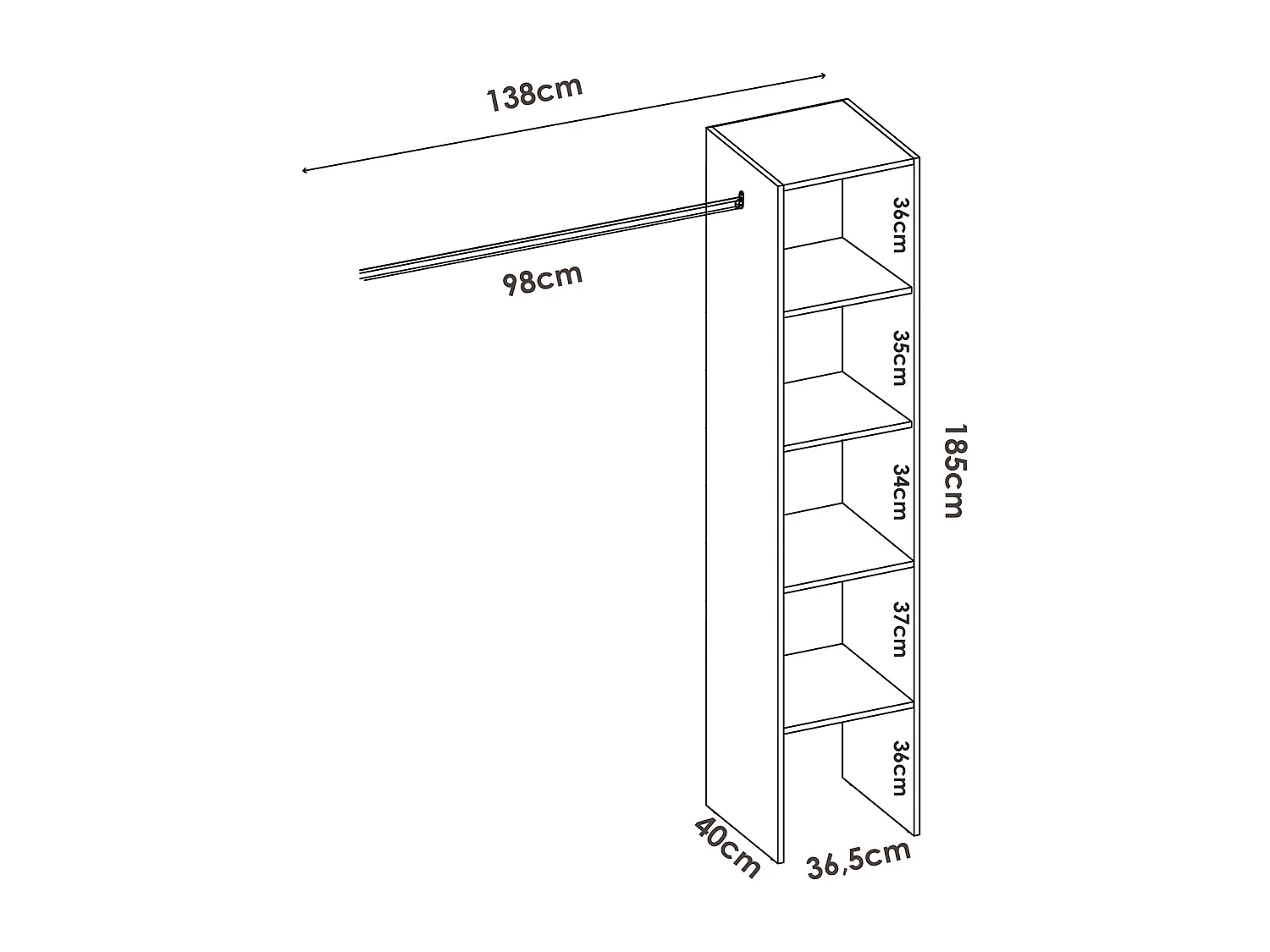 Kit armoire dressing d'angle en bois mélaminé coloris blanc - Longueur 226 x Profondeur 79 x Hauteur 185 cm