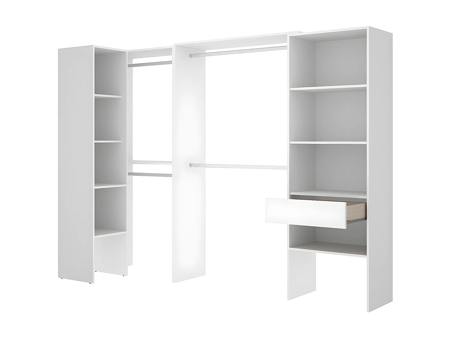 Kit armoire dressing d'angle extensible en bois mélaminé coloris blanc - Longueur 198-248 x Profondeur 79 x Hauteur 187 cm