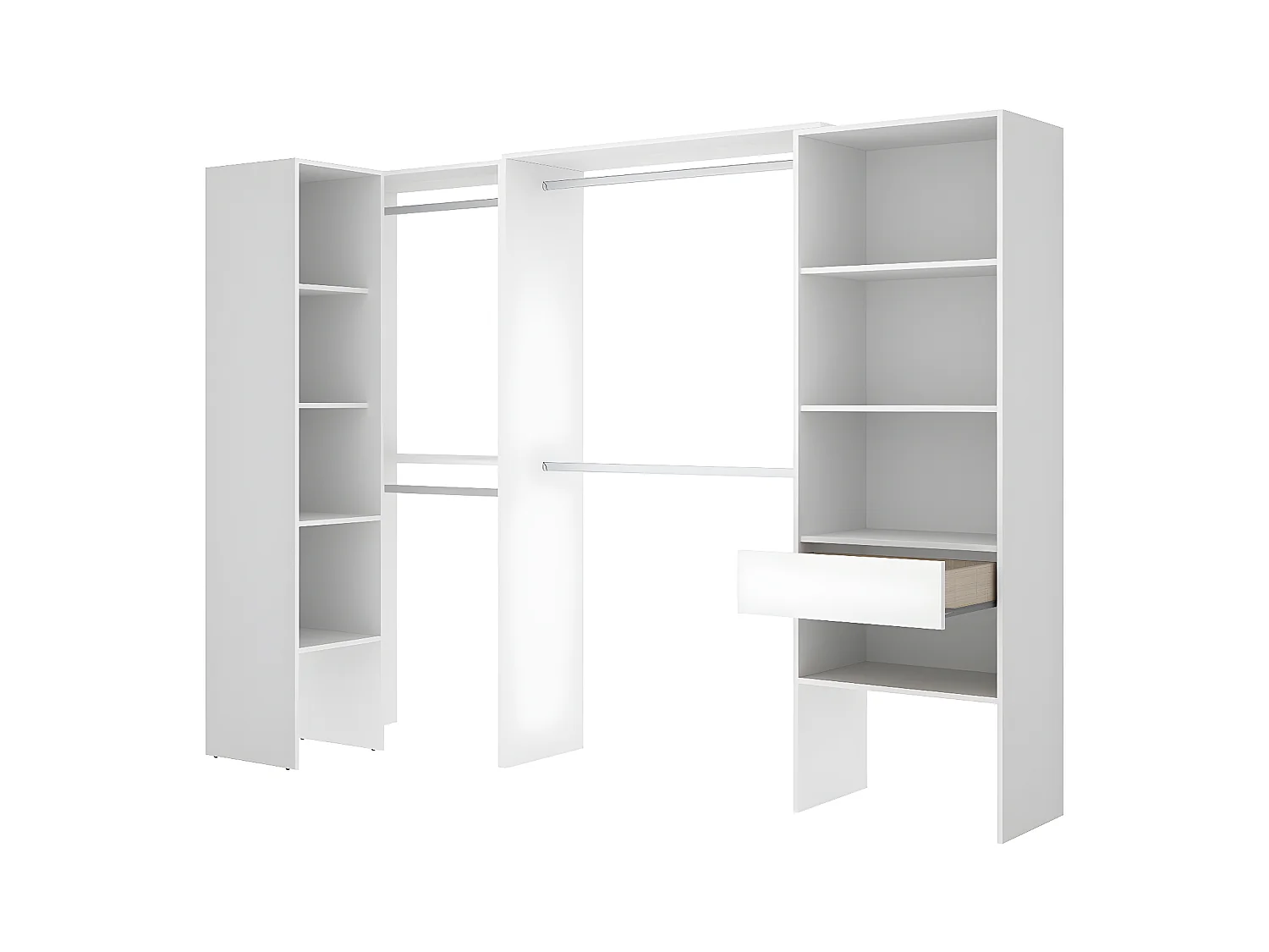 Kit armoire dressing d'angle extensible en bois mélaminé coloris blanc - Longueur 198-248 x Profondeur 79 x Hauteur 187 cm