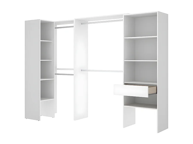 Kit armoire dressing d'angle extensible en bois mélaminé coloris blanc - Longueur 198-248 x Profondeur 79 x Hauteur 187 cm