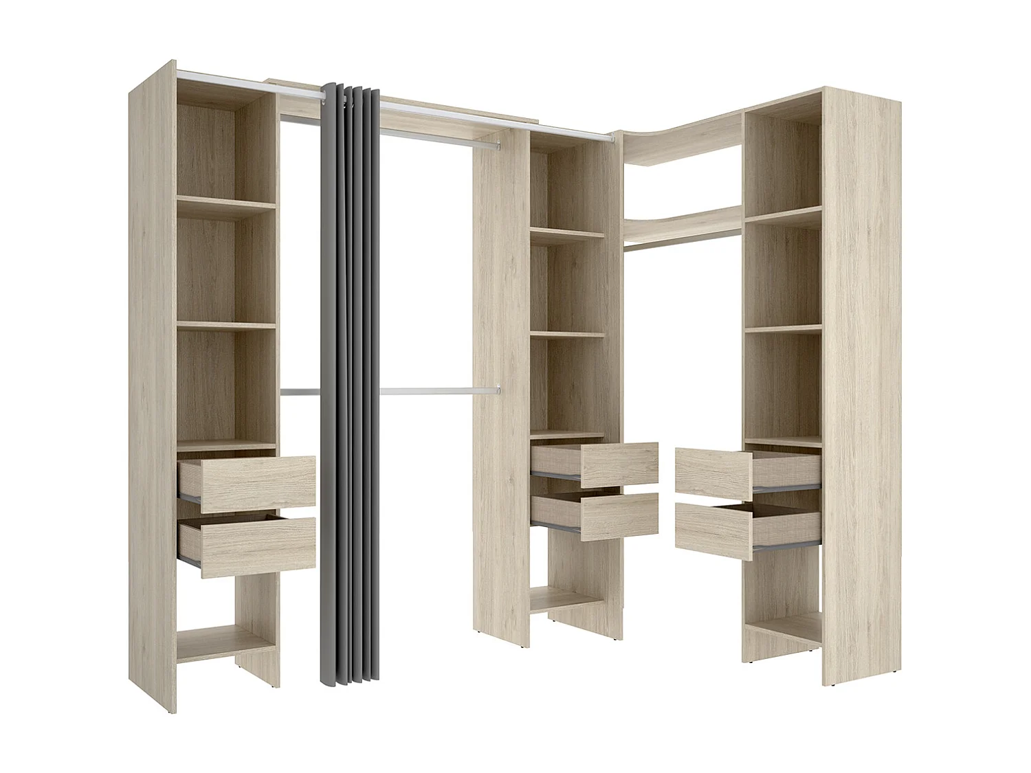 Kit armoire dressing d'angle extensible en bois mélaminé chêne naturel - Longueur 164-234 x Profondeur 141 x Hauteur 205 cm