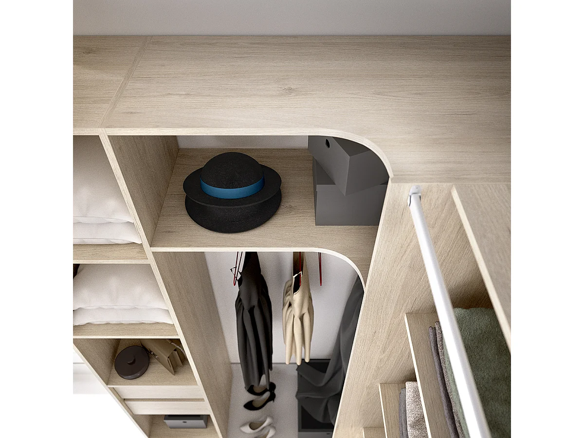 Kit armoire dressing d'angle extensible en bois mélaminé chêne naturel - Longueur 164-234 x Profondeur 141 x Hauteur 205 cm