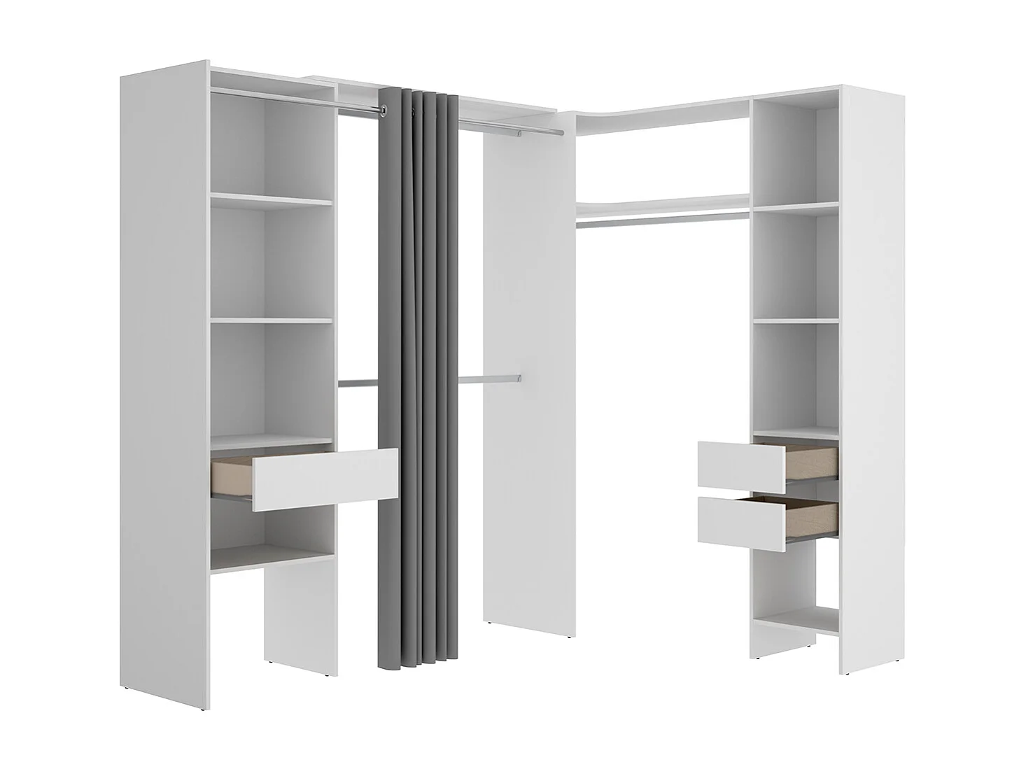 Kit armoire dressing d'angle extensible en bois mélaminé coloris blanc - Longueur  164-214 x Profondeur 141 x Hauteur 205 cm