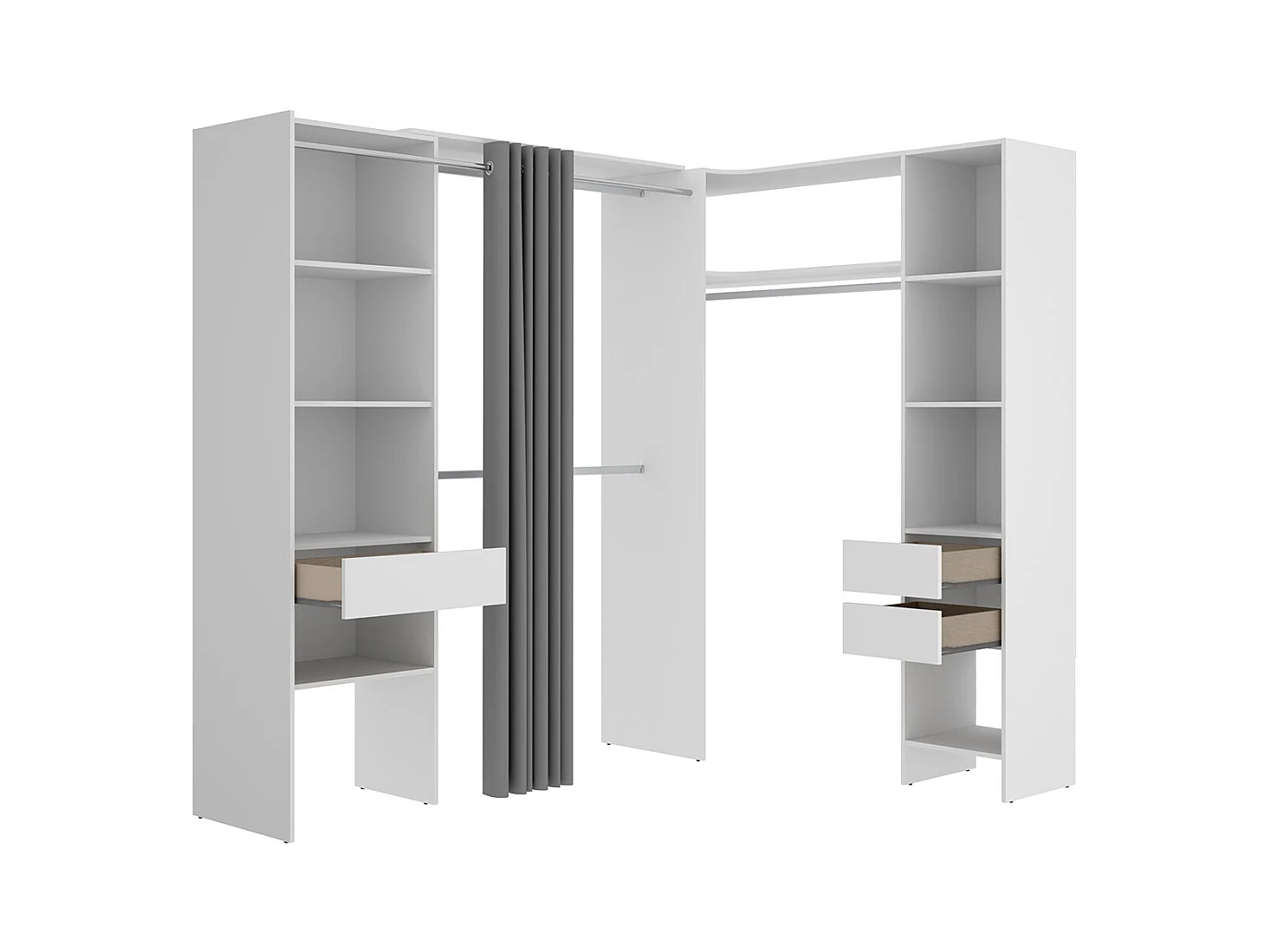Kit armoire dressing d'angle extensible en bois mélaminé coloris blanc - Longueur  164-214 x Profondeur 141 x Hauteur 205 cm