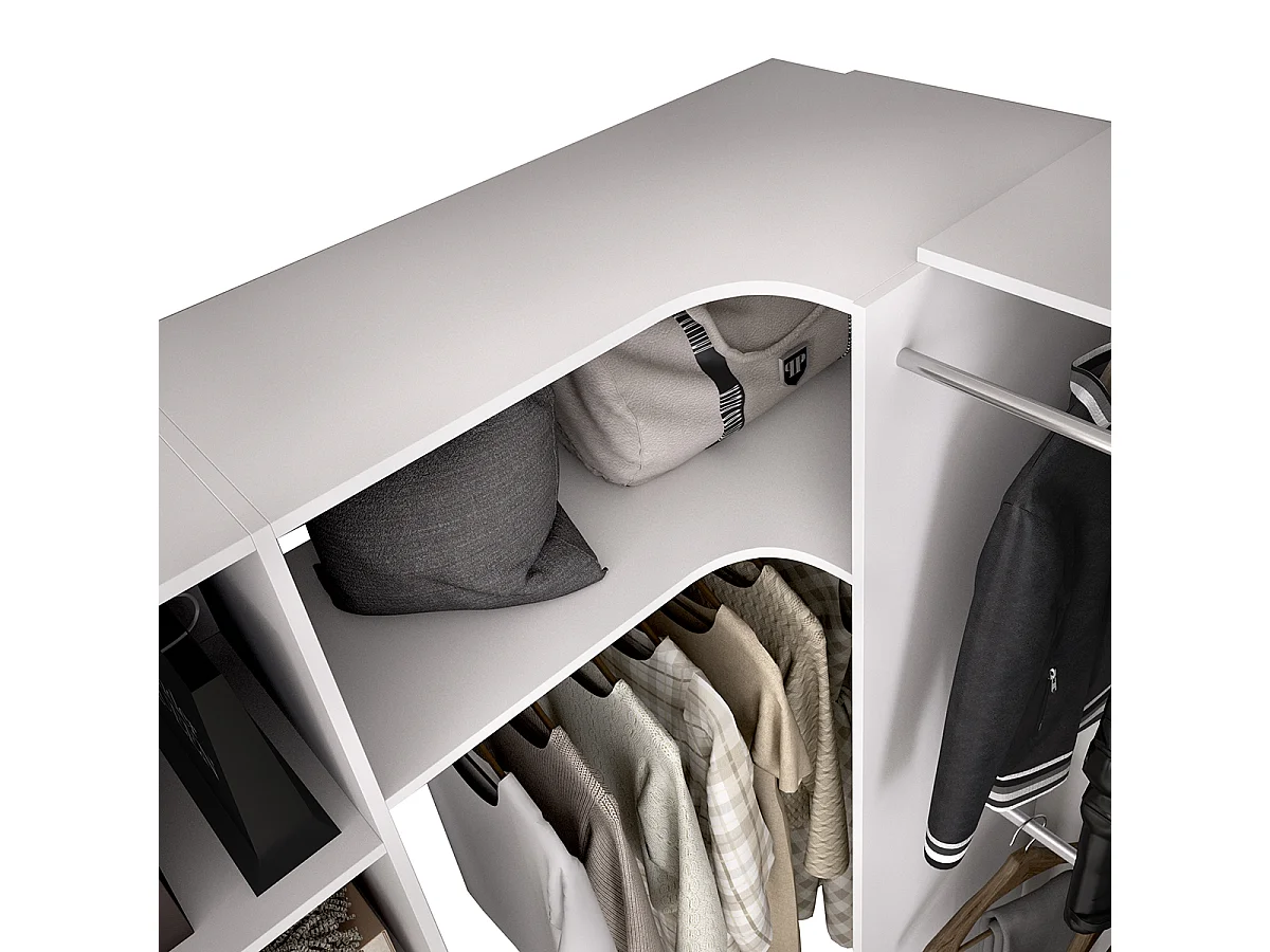 Kit armoire dressing d'angle extensible en bois mélaminé coloris blanc - Longueur  164-214 x Profondeur 141 x Hauteur 205 cm